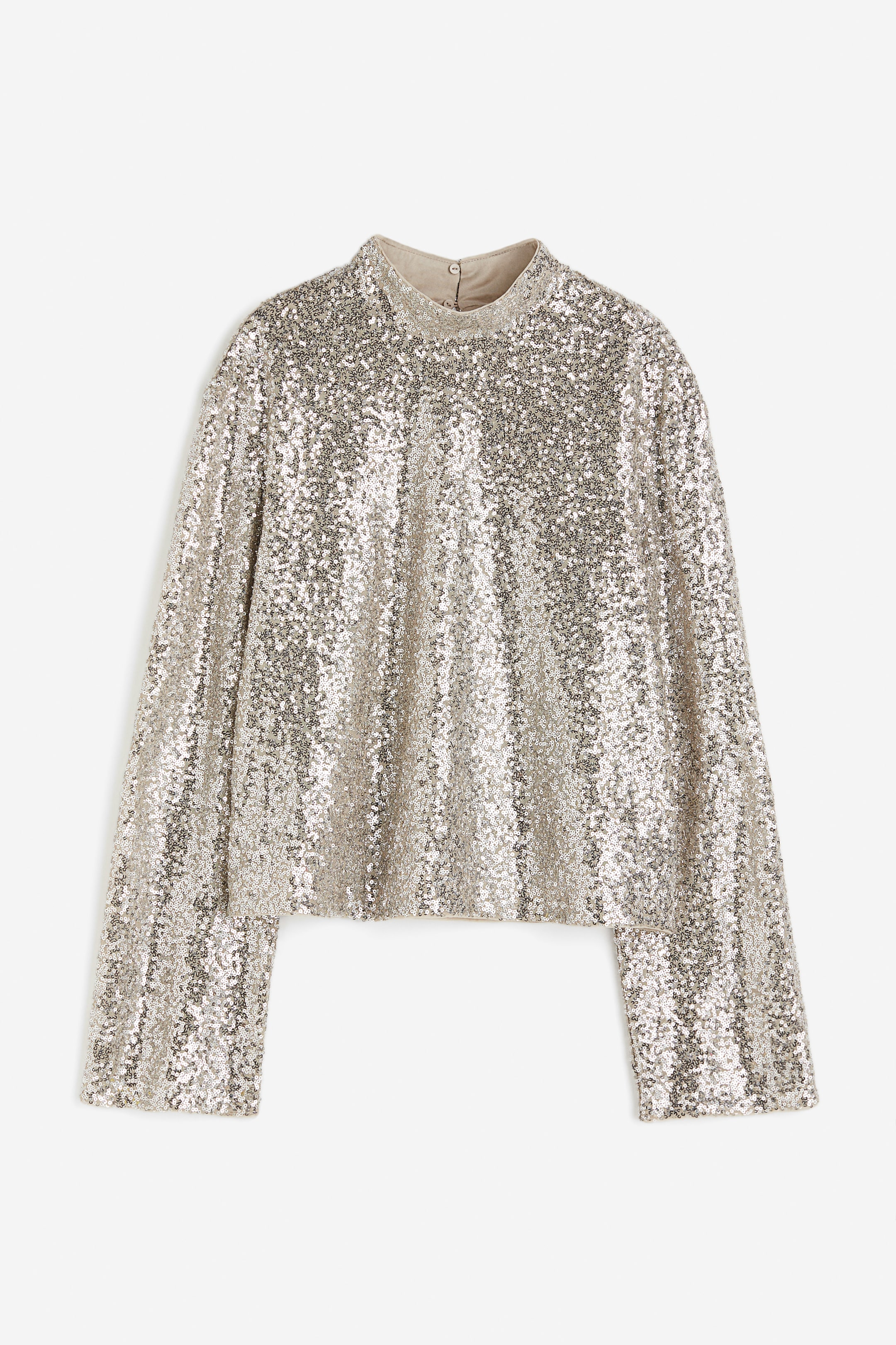 Sequined blouse - Long sleeve - Short - Light beige/Sequins - Ladies ...