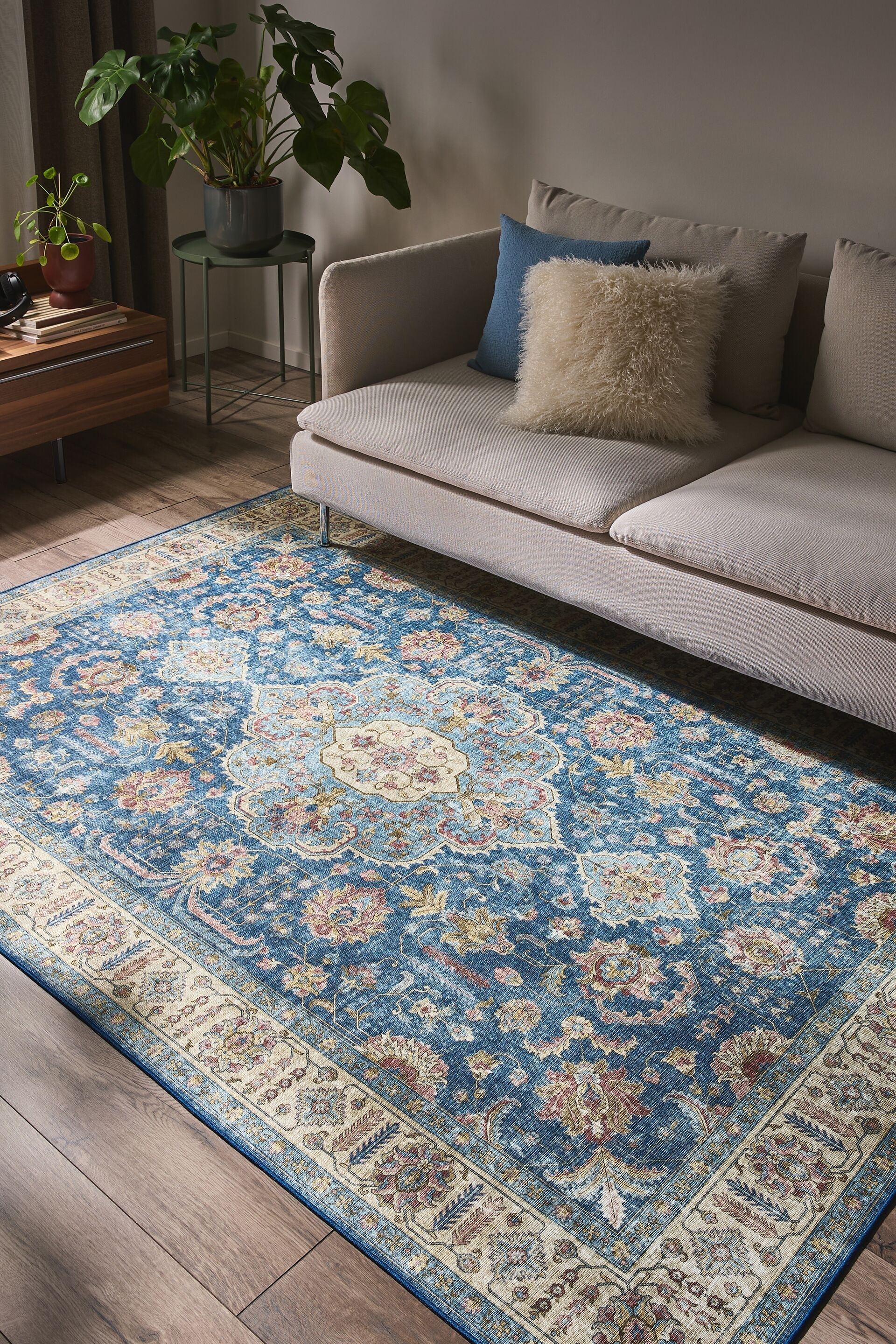 Wasbaar Vloerkleed Laury - Blauw/Beige