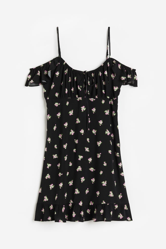 Vestido a los hombros - Negro/Floreado - 1
