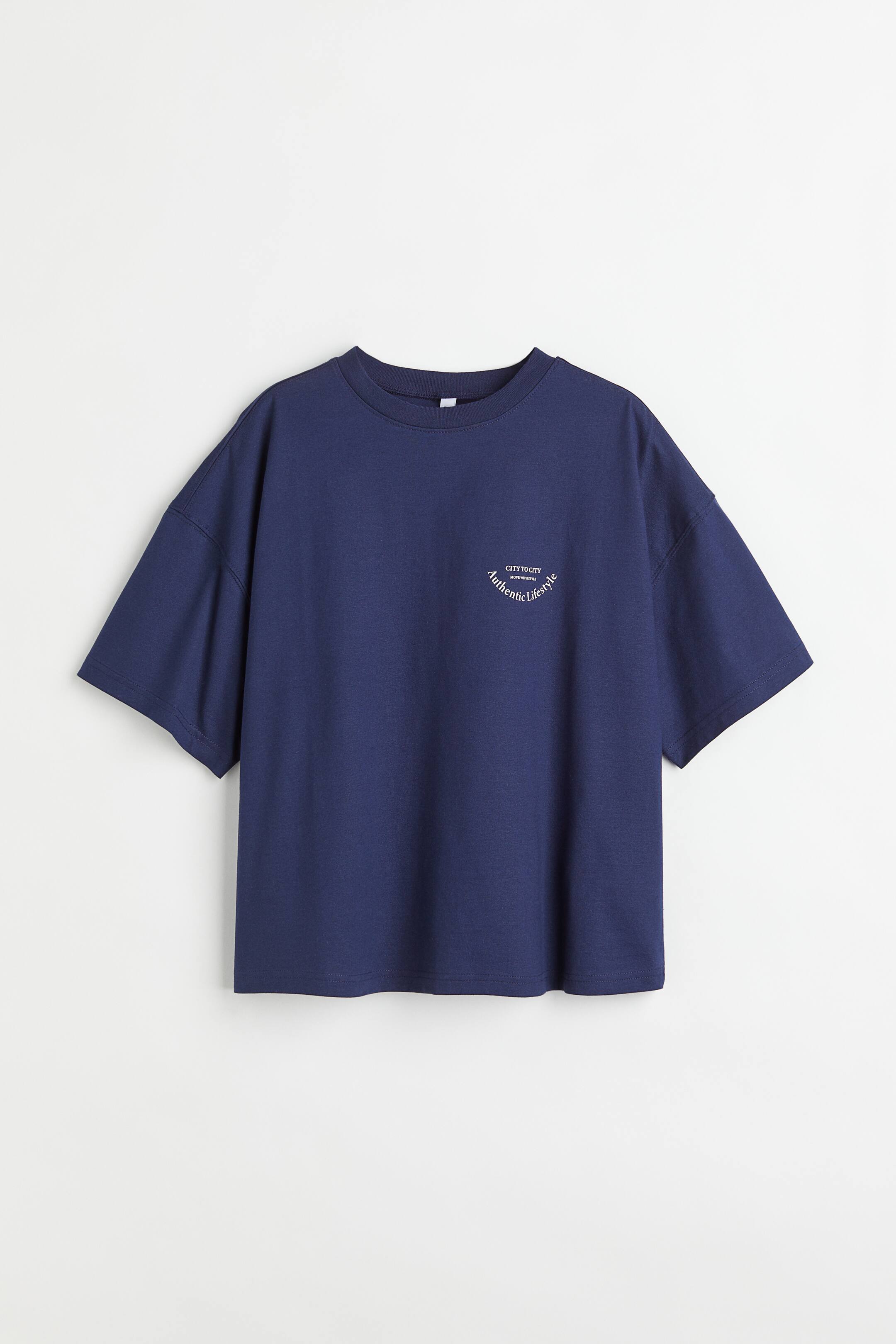 View larger image: Boxy T-Shirt - Dark blue/Authentic Lifestyle - Ladies | H&M PH 1