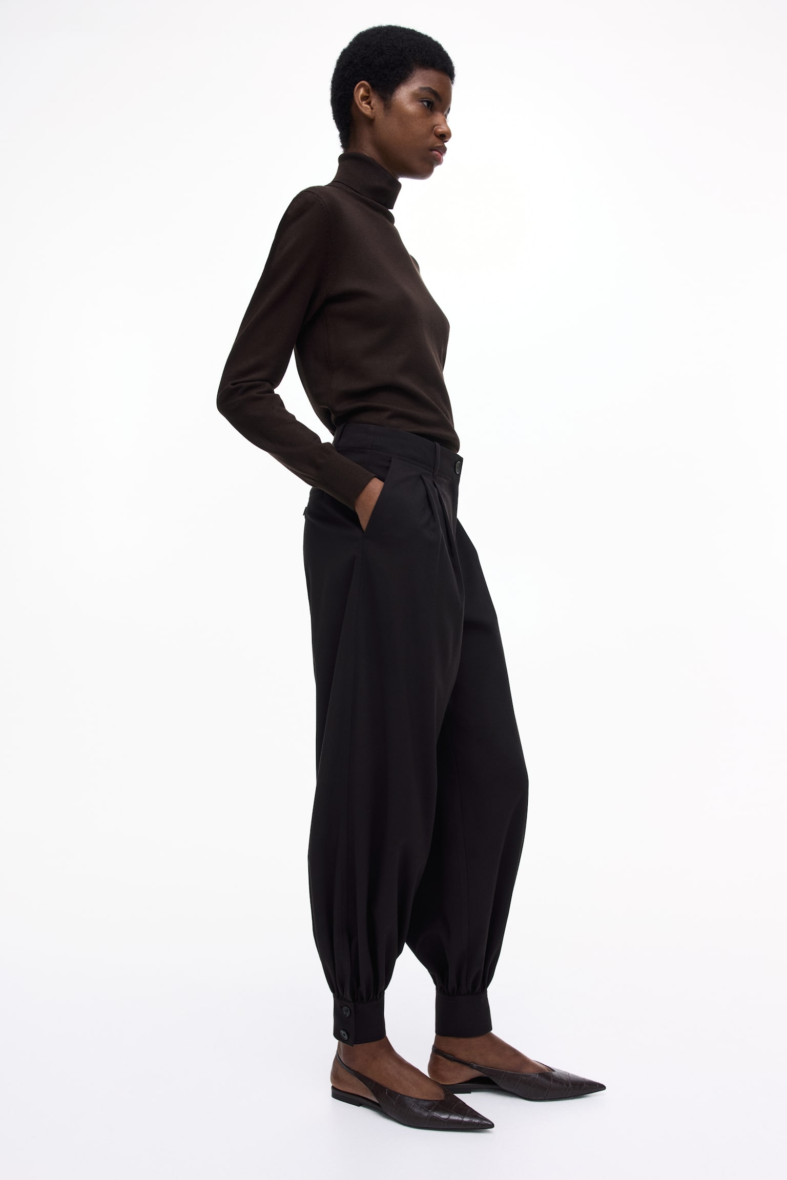 Balloon-leg trousers - Dark brown/Black - 5