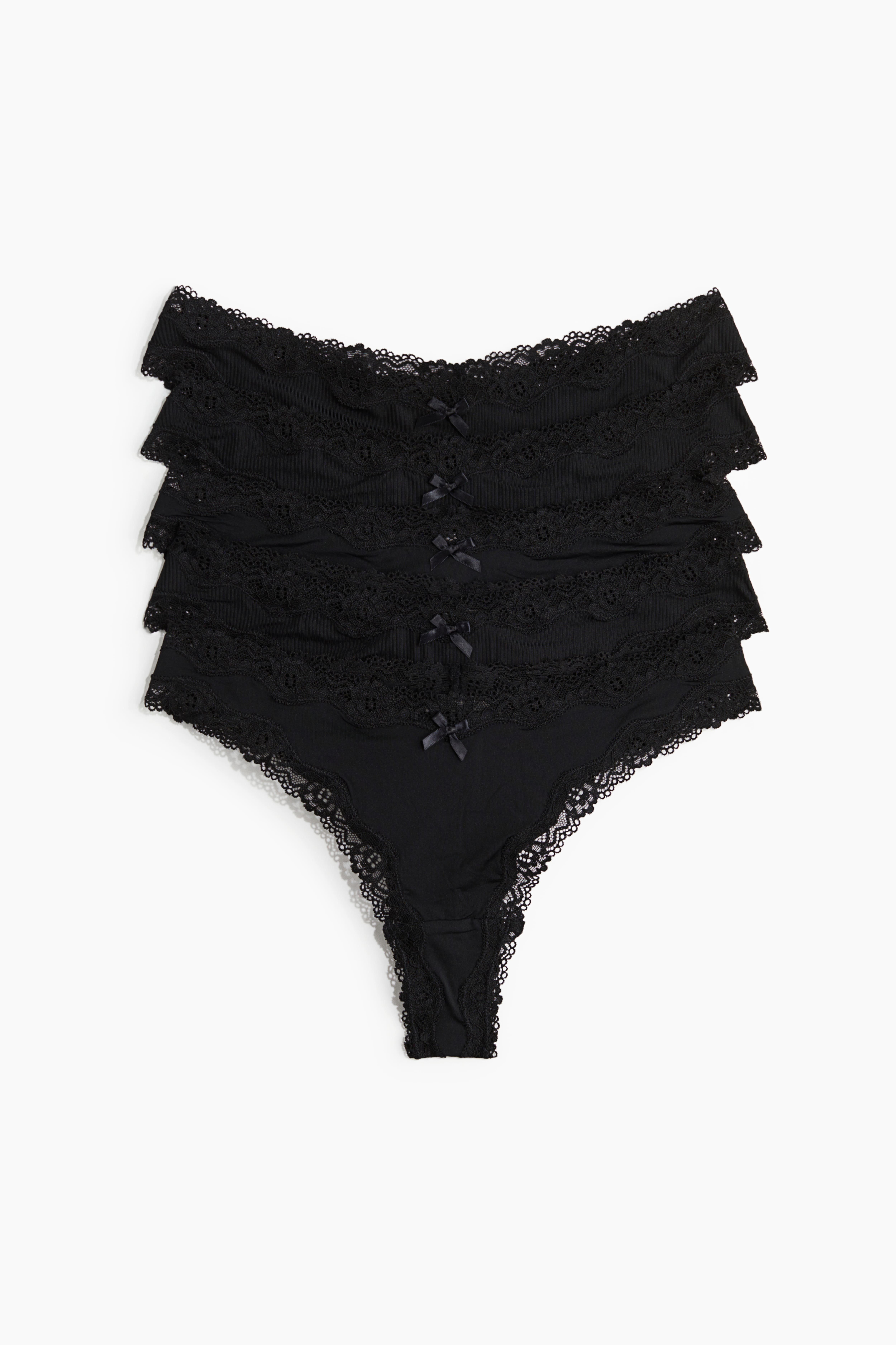 Confezione Da 5 Mutande Donna In Cotone Con Pizzo - Slip Brasiliani Vita Bassa, Colore Nero, Taglia XL