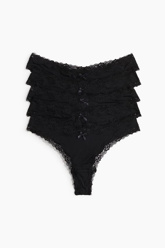 Женские трусы-бразилиана H&M микрофибра и кружево, 5 пар