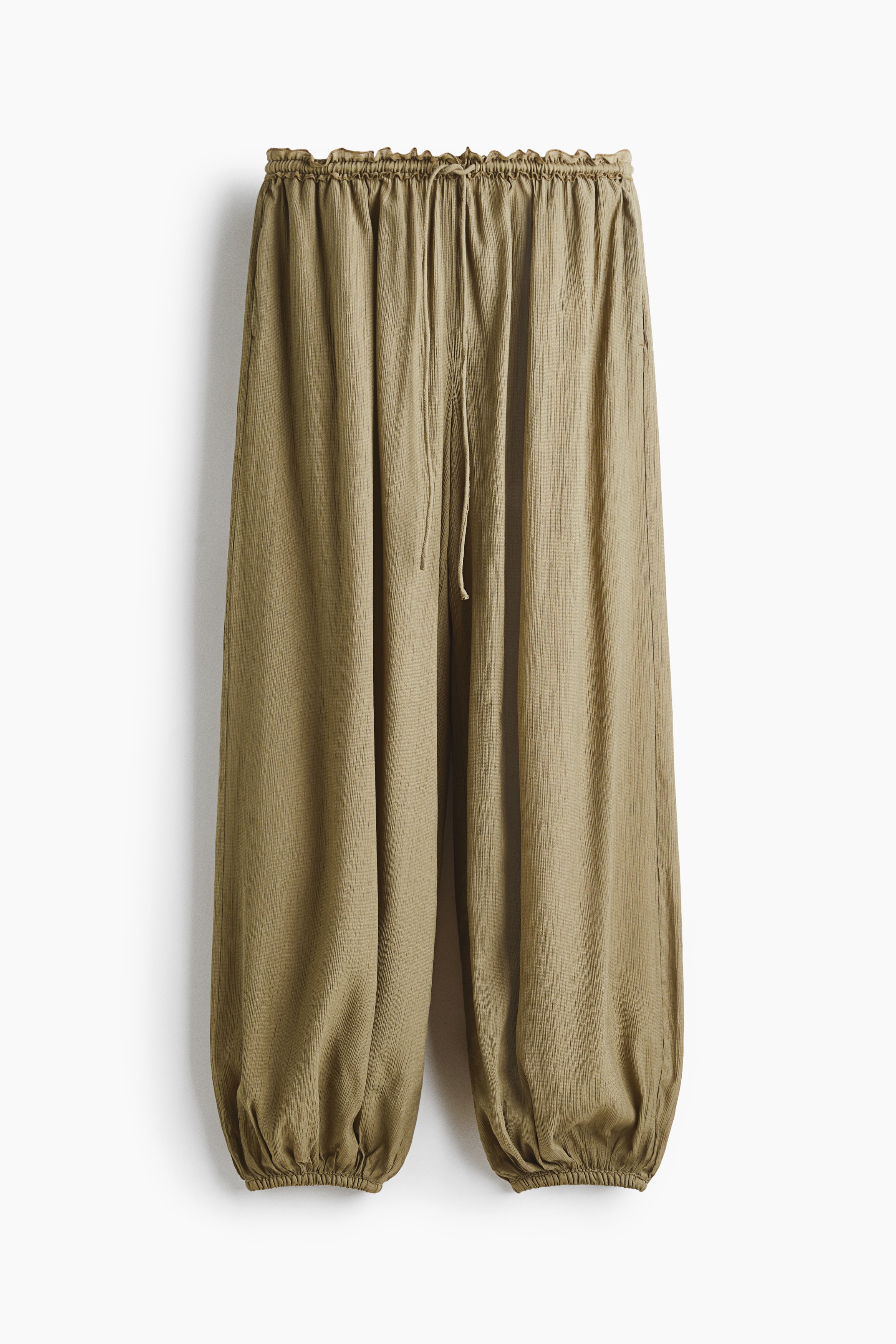 Pantalón globo con cordón de ajuste - Verde caqui claro/Marrón oscuro/Rosa melocotón claro