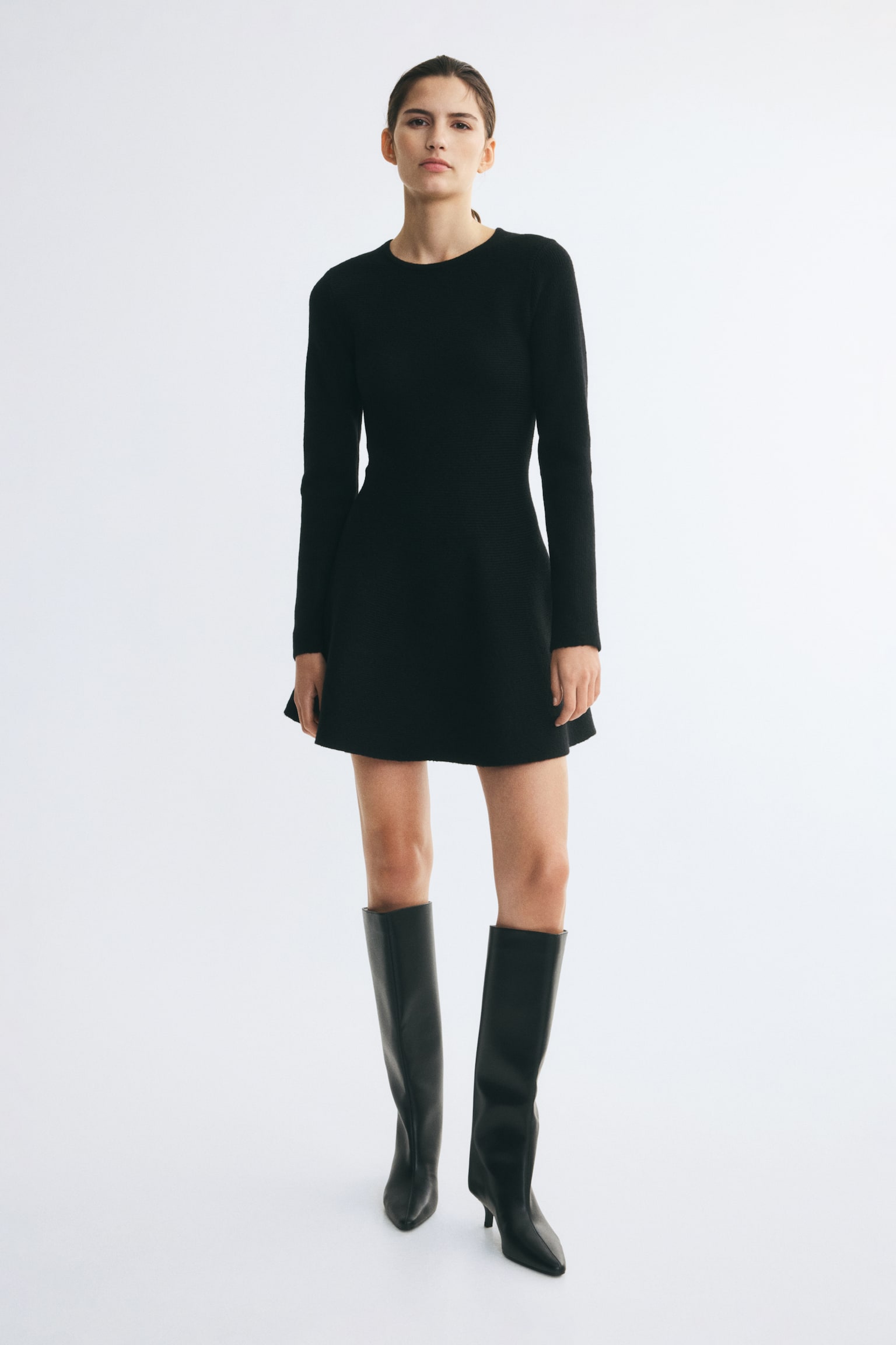 Женское платье H&M Rib-Knit Dress with Flared Skirt, цвет: Чёрный — фото 3