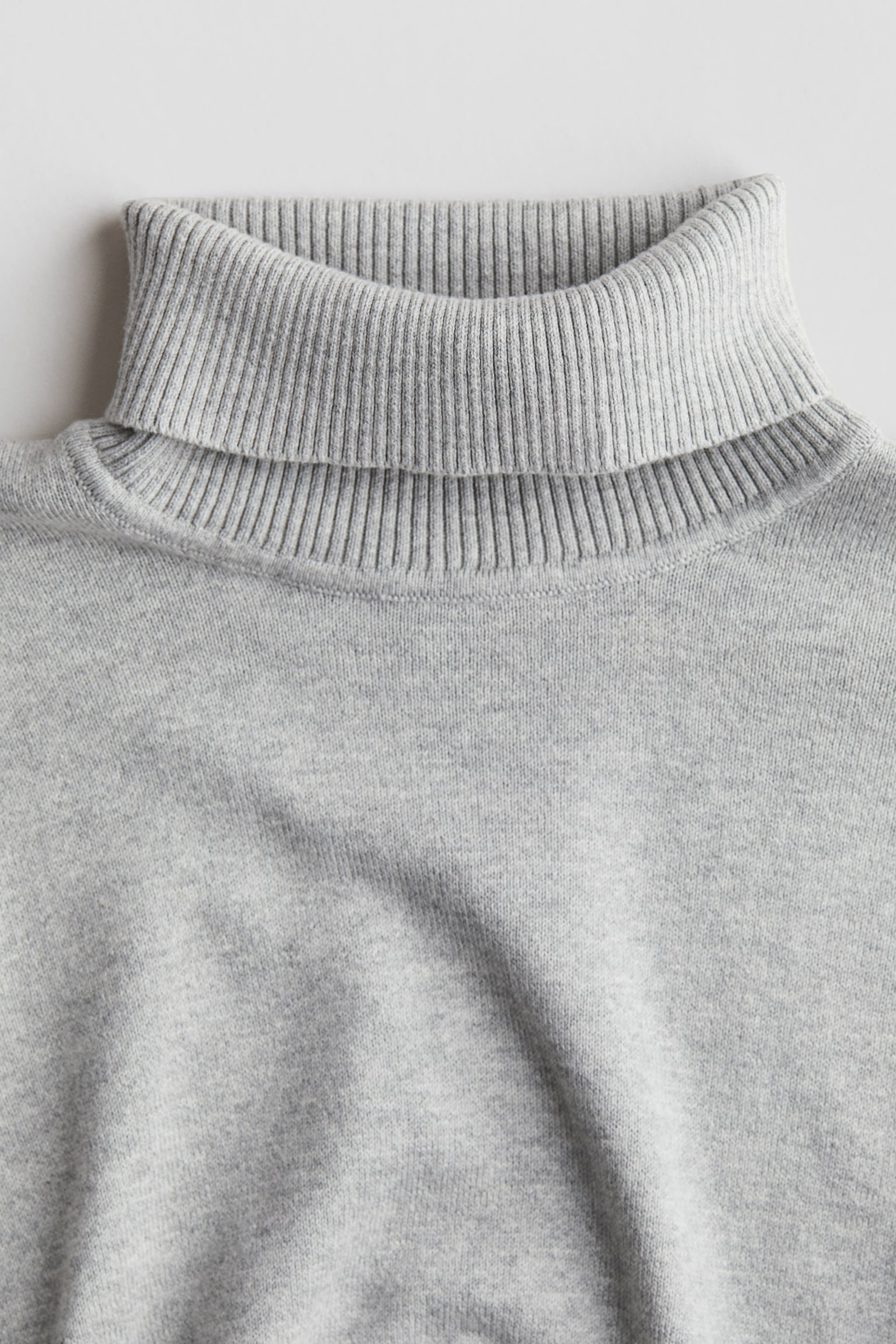 Cotton polo-neck jumper - Light grey marl/Black - 2