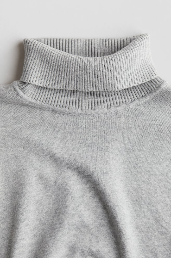 Cotton Turtleneck Sweater-Light gray melange - 2