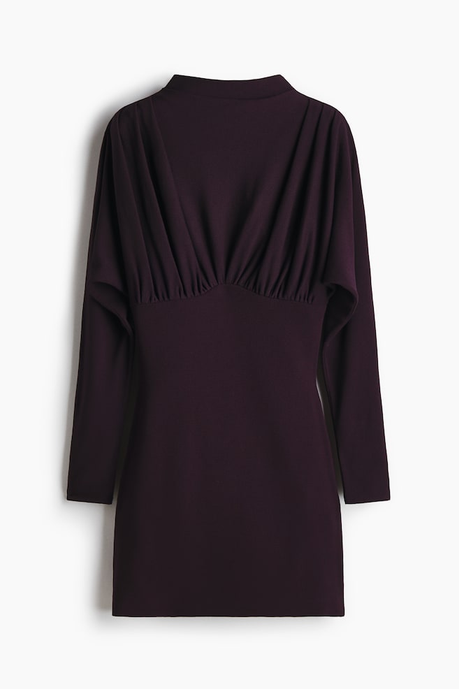 Gathered turtleneck dress - Plum purple/Black - 1