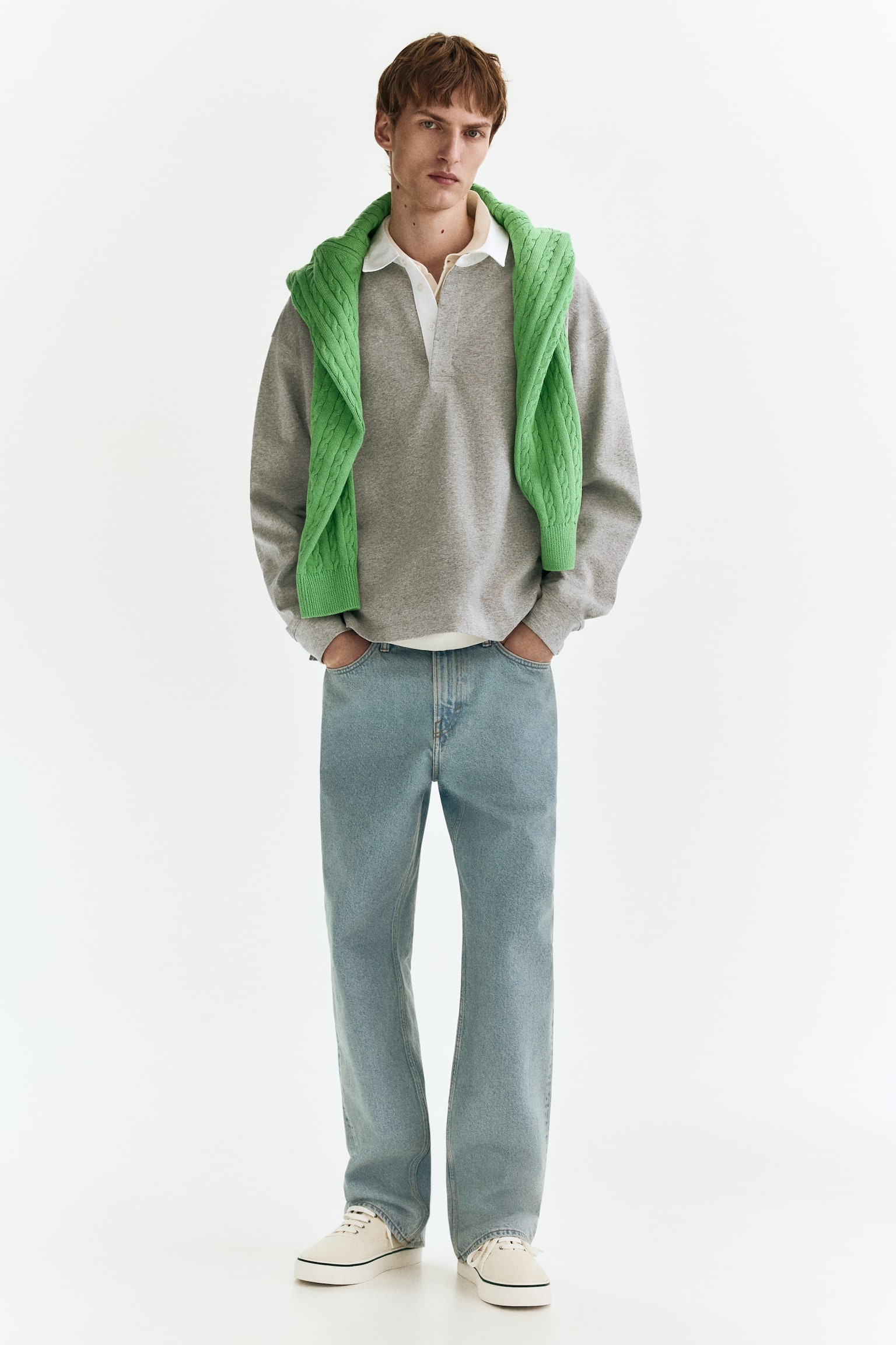 Loose Fit Cotton polo shirt - Grey marl/Colour block/Navy blue/Colour block/Light blue/Colour block - 4