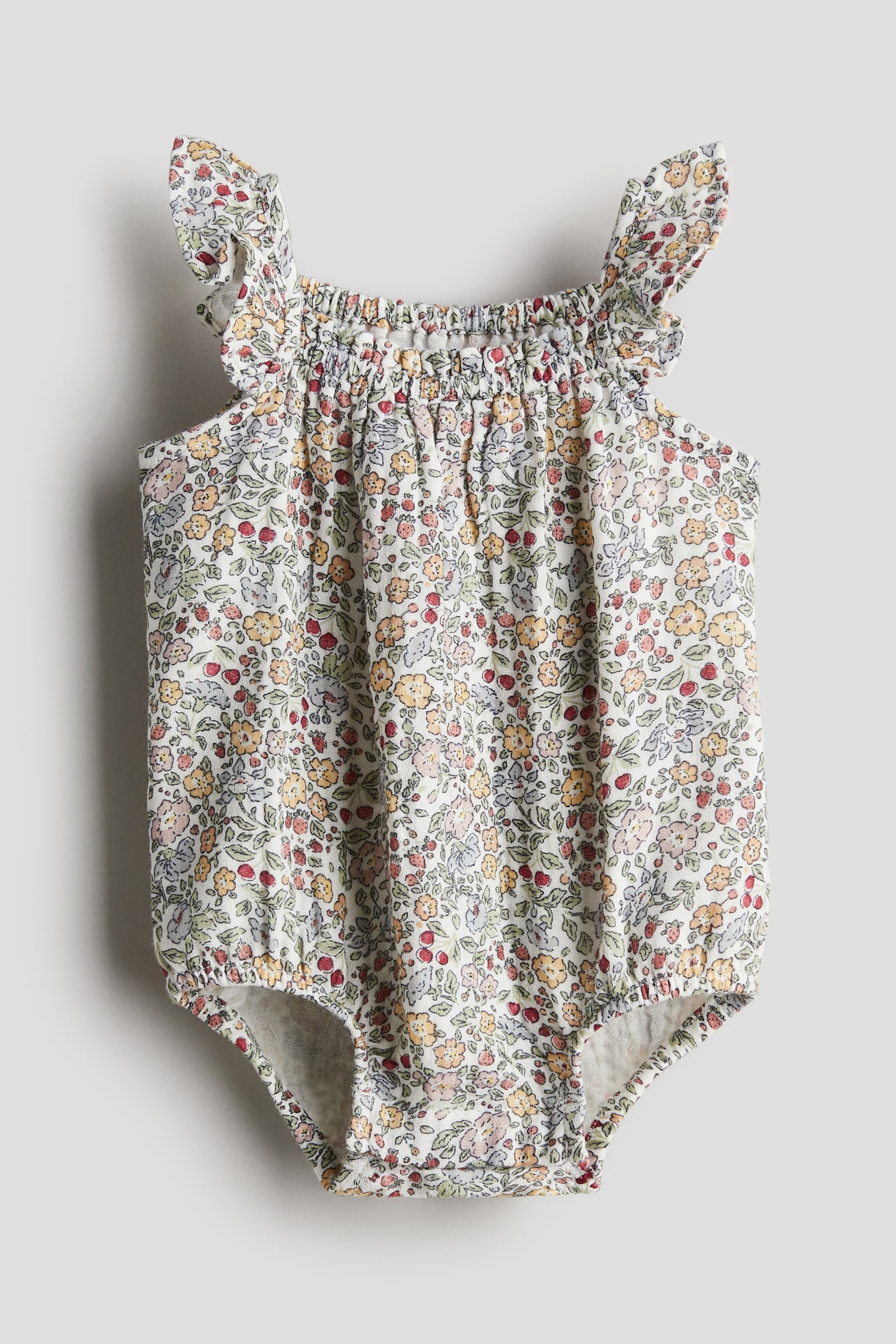 Patterned muslin romper suit - White/Floral/White/Strawberries - 1