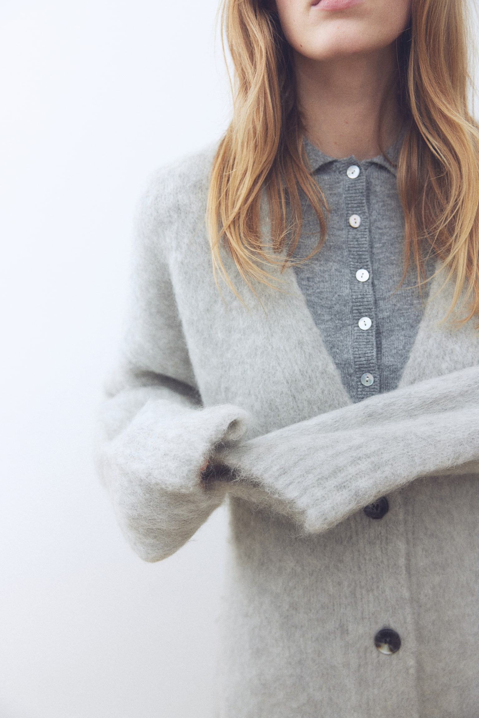 Mohair-blend cardigan - Light grey/Dusty blue - 4