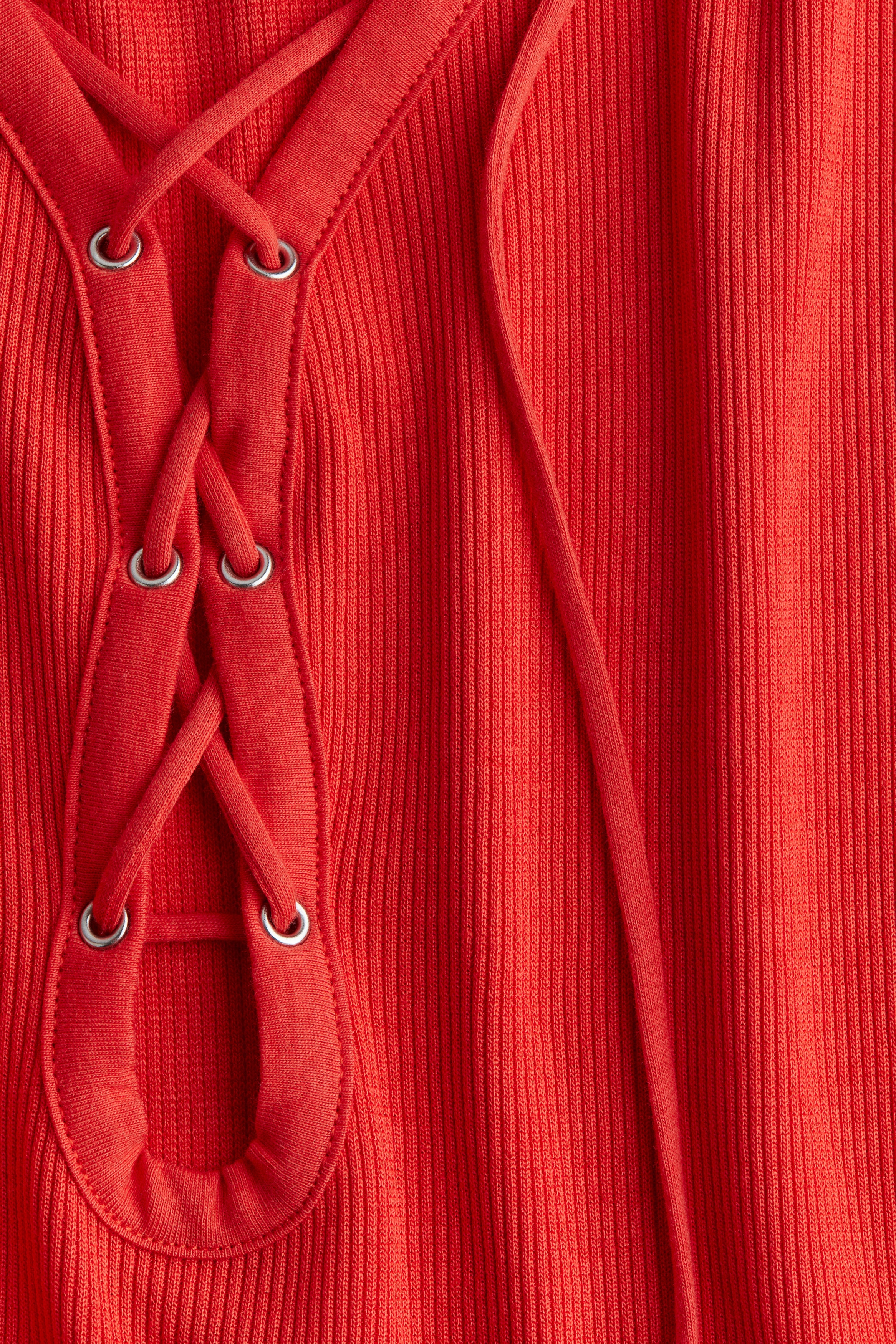 Women's Red Ribbed Lace-Up Dress | H&M US