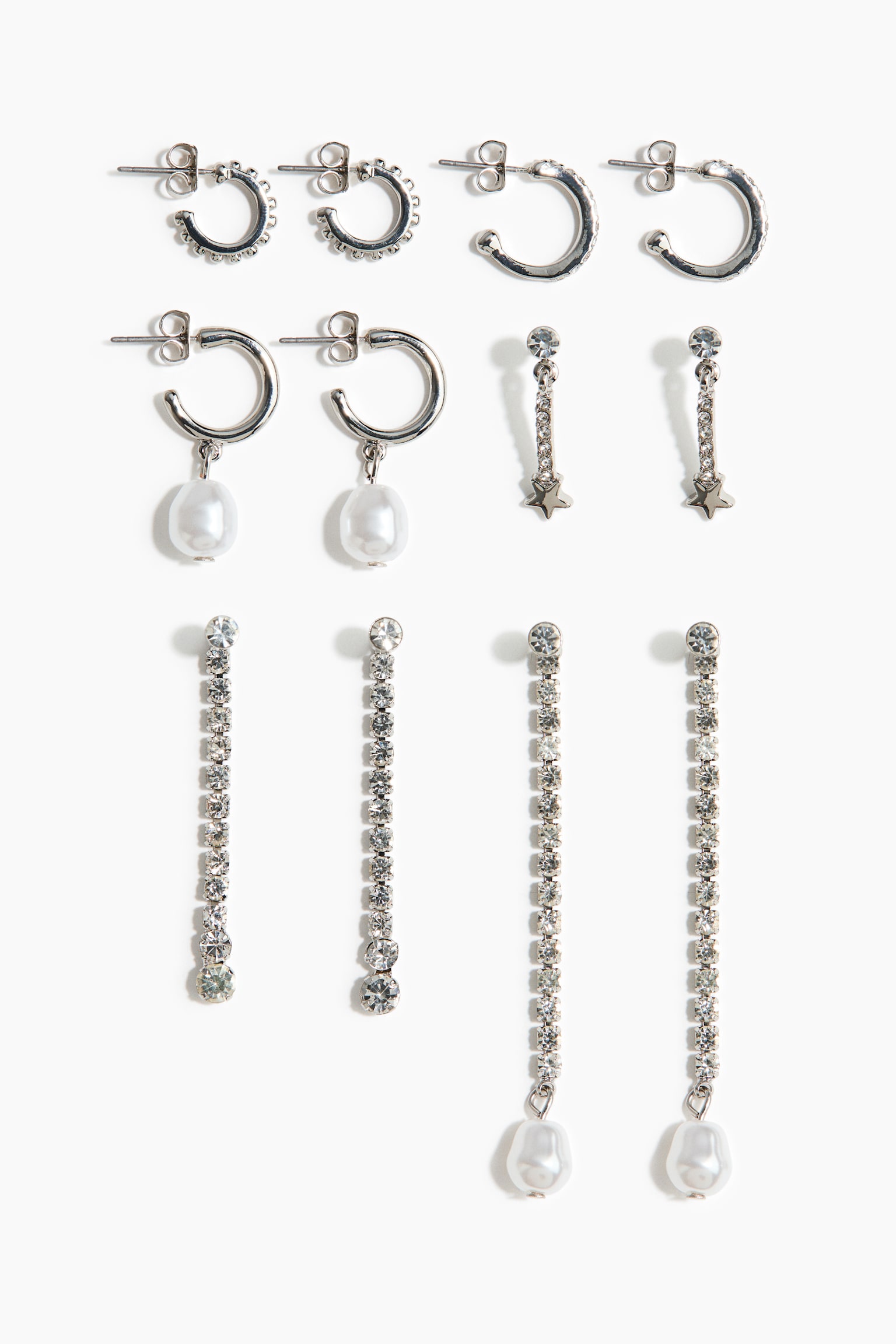 6 pairs earrings - Silver-colored