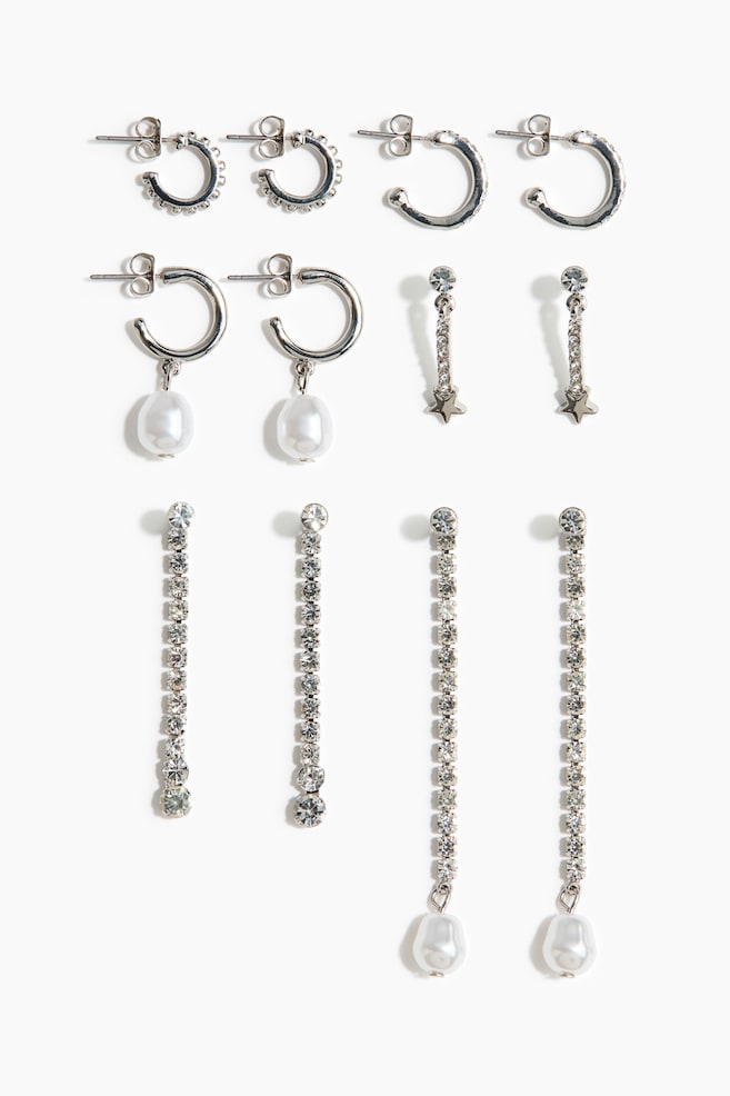 6 Pairs Earrings - Silver-colored - 1