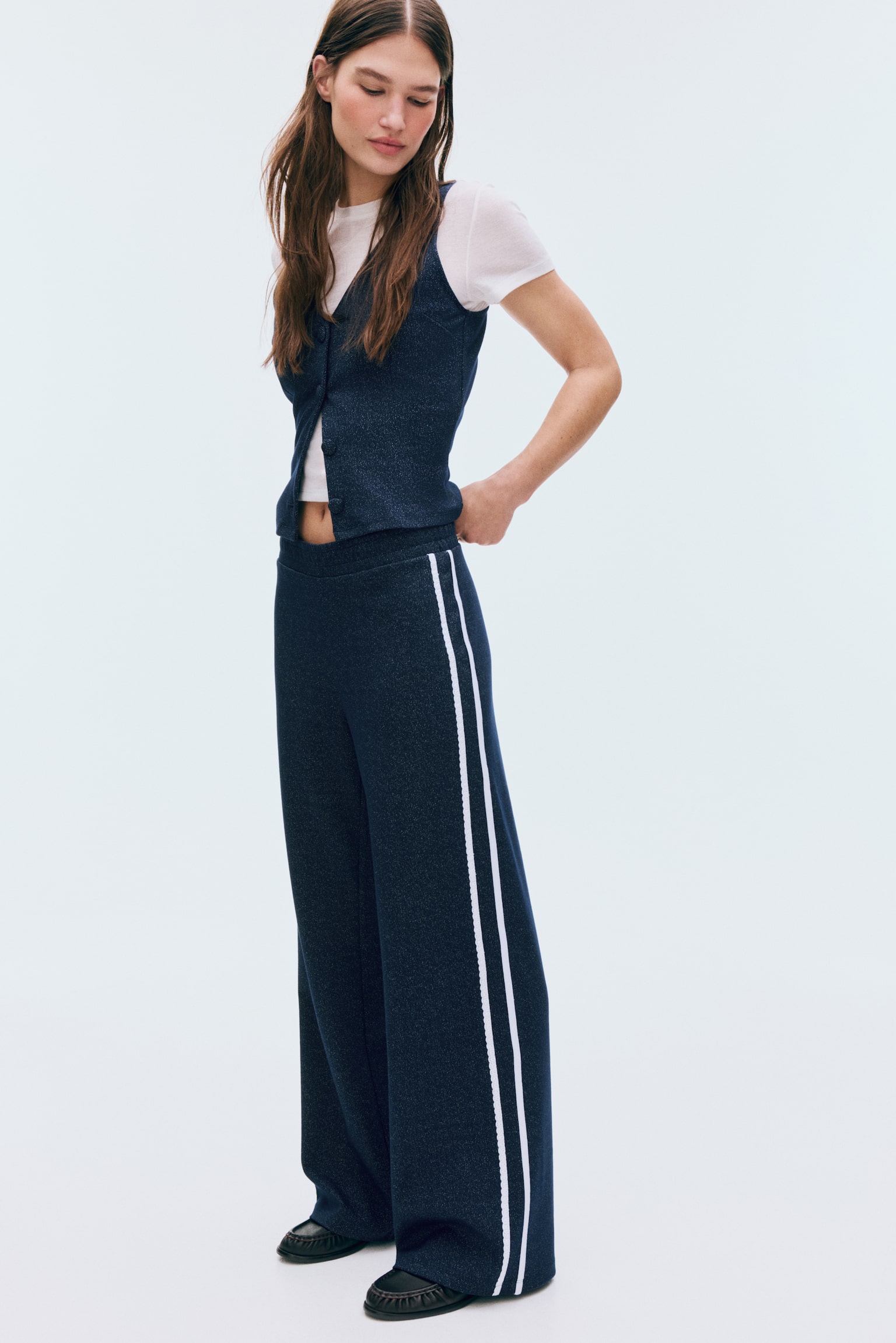 Pantalón de punto con borde de encaje - Azul oscuro - 2