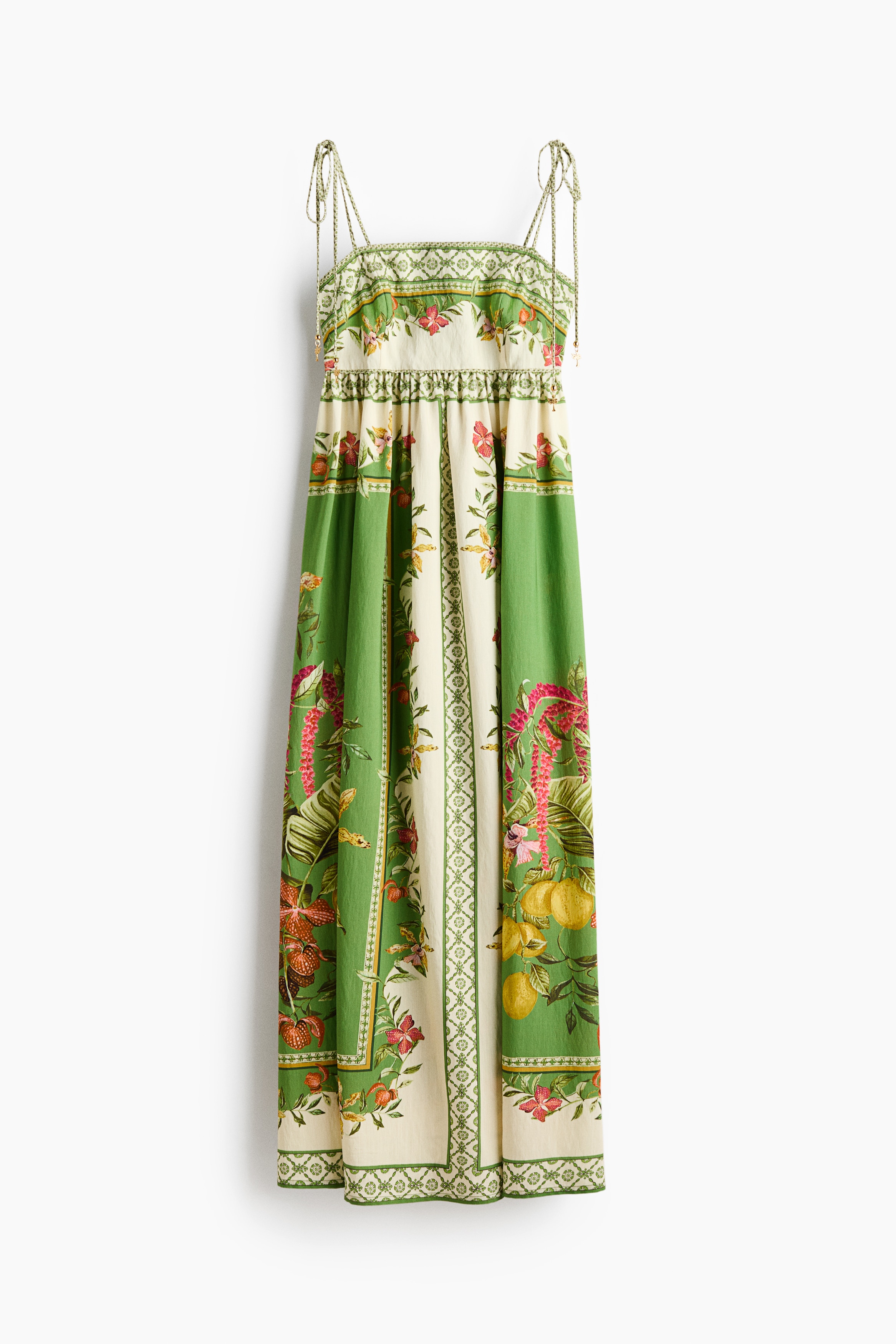 Tie-strap dress - Green/Flowers