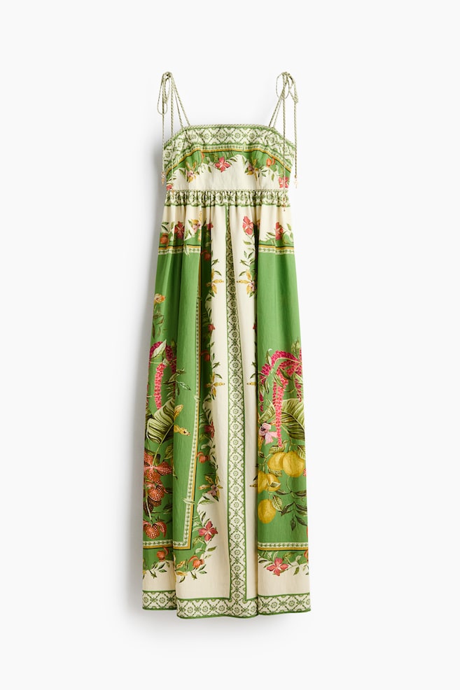 Jurk met strikbandjes - Groen/bloemen/Lichtroze/citroenen - 1