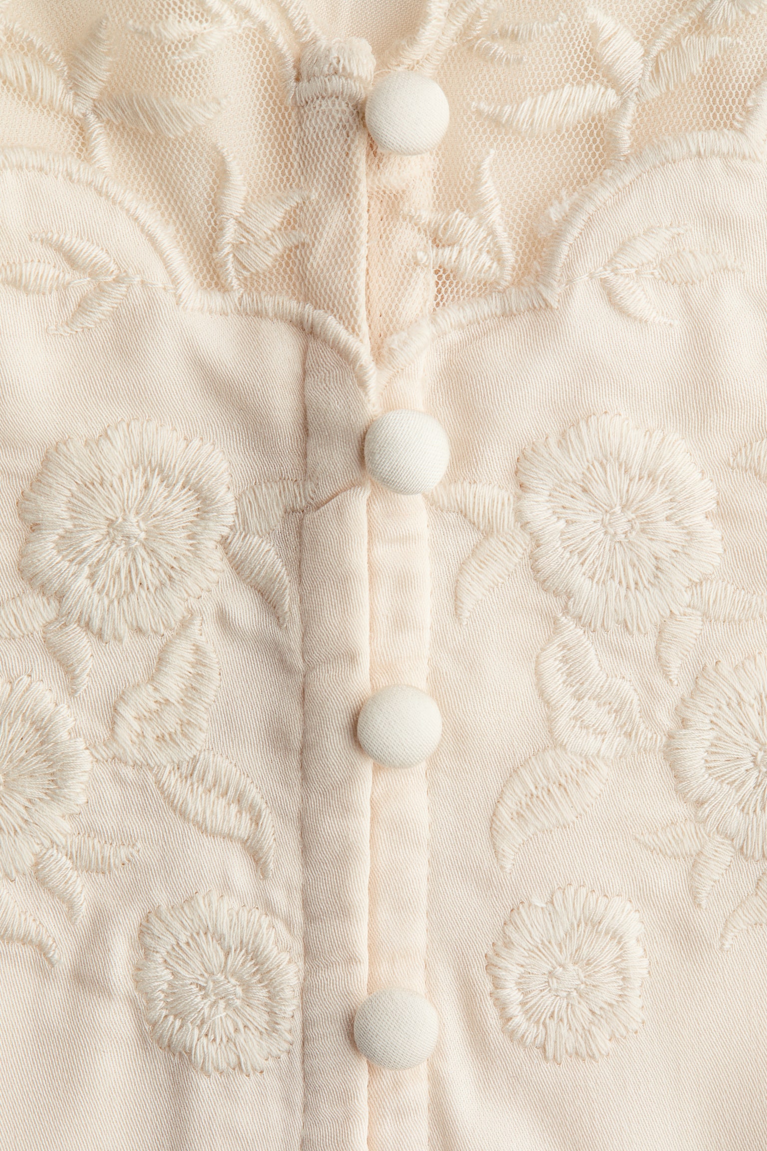 Embroidered-detail viscose top - Light beige/Black - 2
