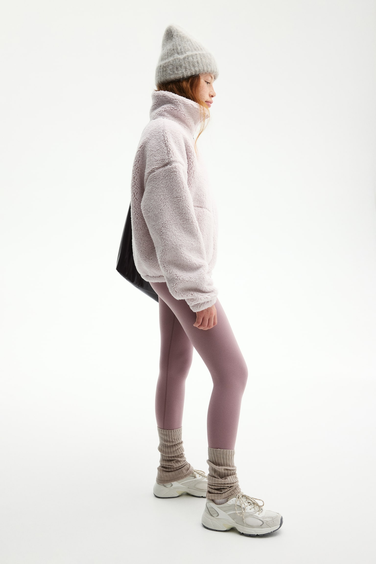 Fleece-lined sports leggings with SoftMove™ - Dusty pink/Navy blue/Black - 4