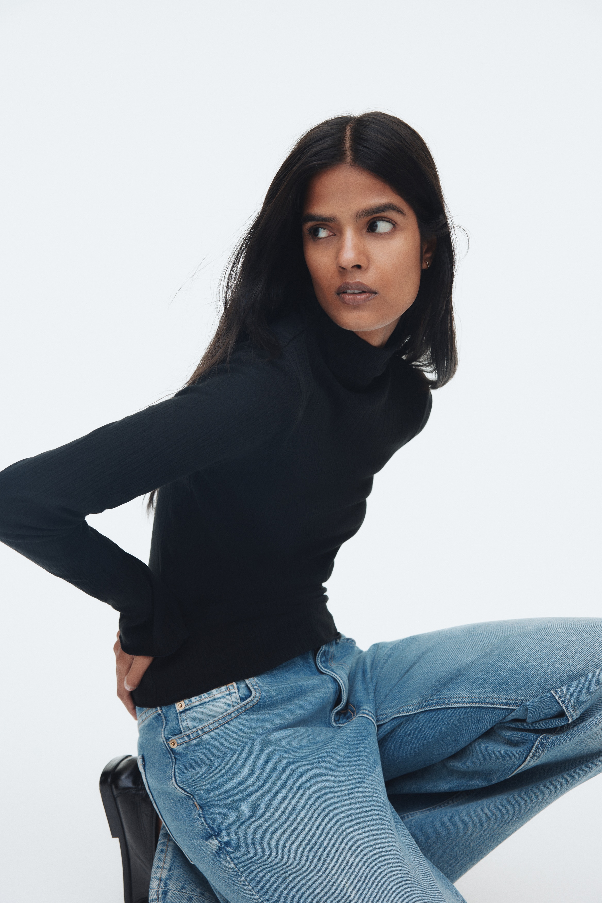 リブハイネックトップス - ダスティピンク - レディース | H&M JP