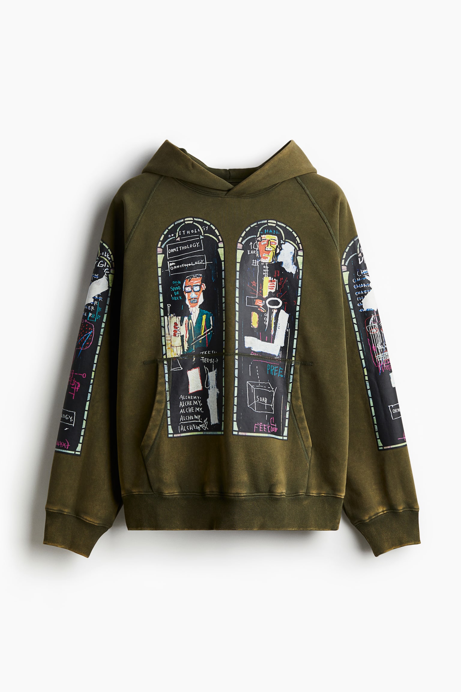 Oversized Fit Cotton hoodie - Khaki green/Basquiat - 2