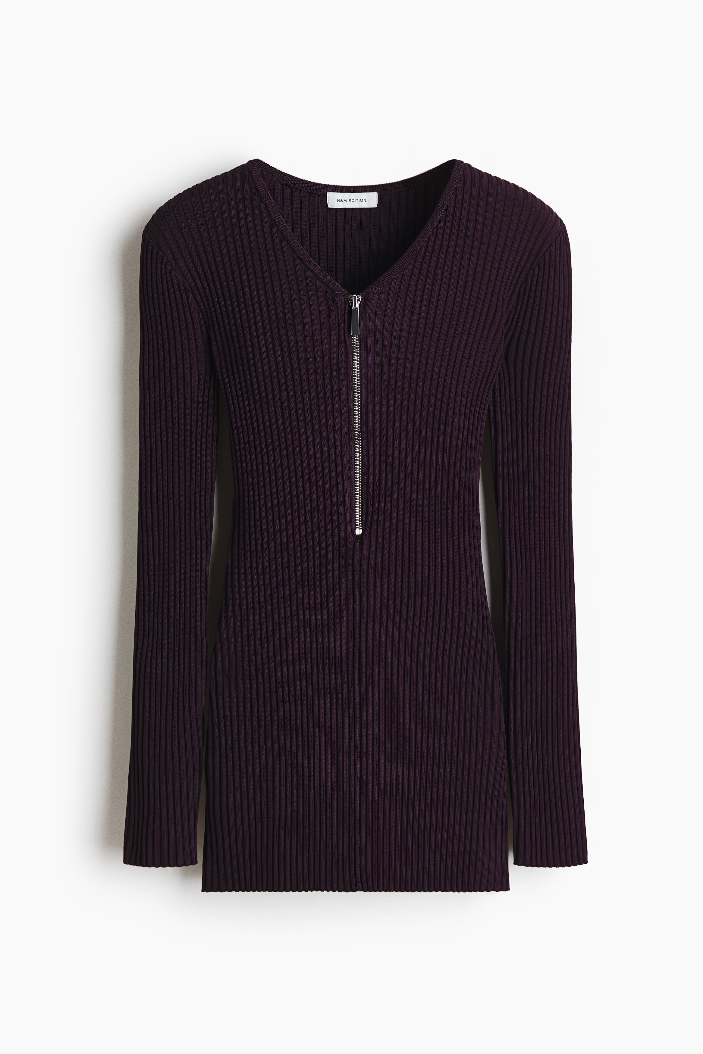 拉鍊羅紋上衣 - 深紫色/奶油色