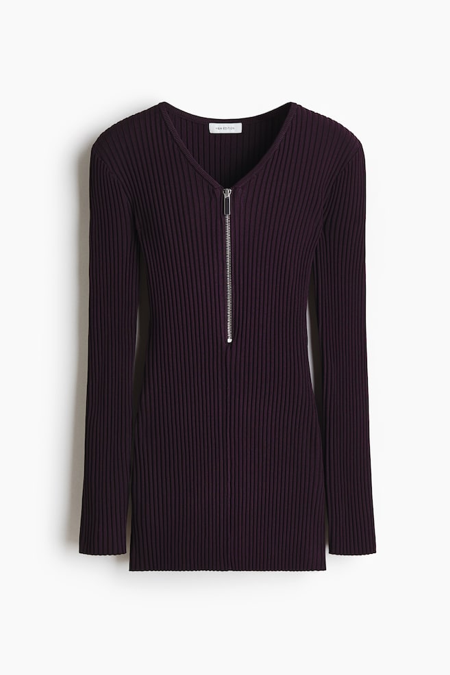 Top de canalé con media cremallera - Morado/Crema - 1