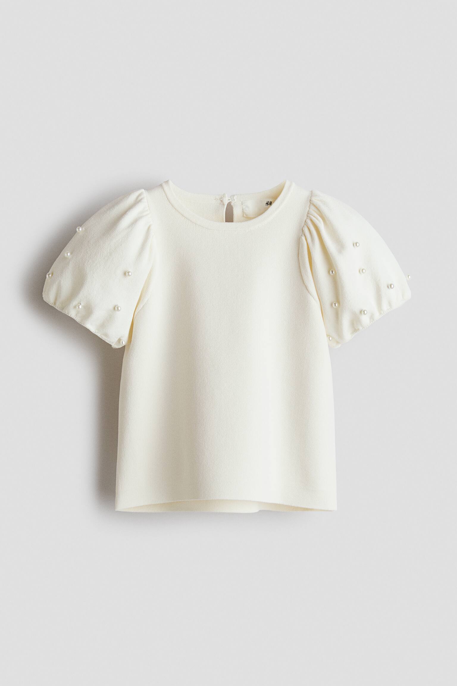 חולצה מסריג דק עם חרוזים - לבן/ורוד בהיר - 1