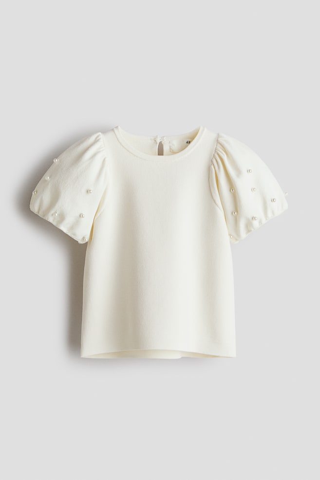 Camiseta de punto fino con cuentas - Blanco - 1