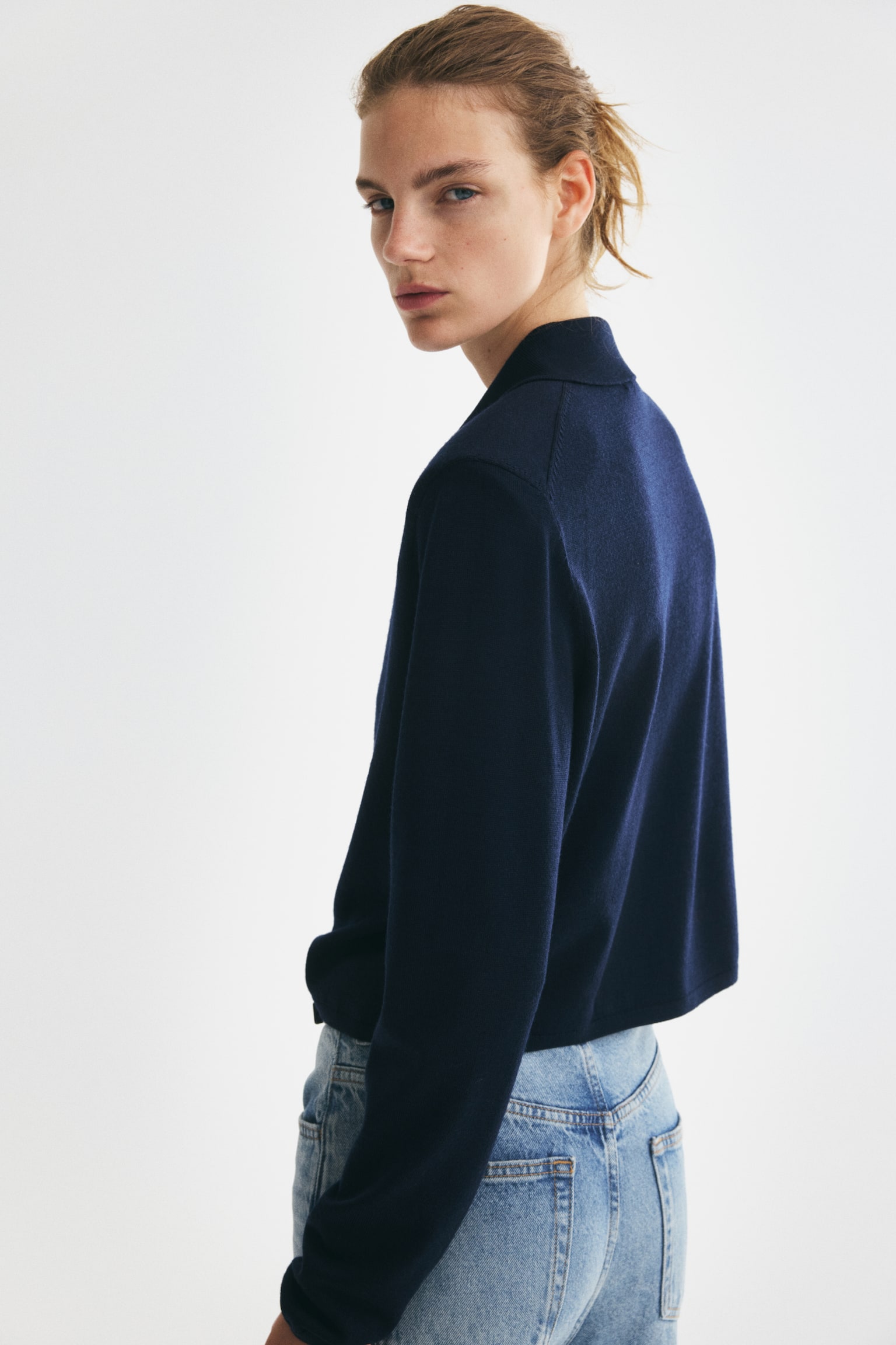 Женское поло H&M Merino Wool Polo Shirt, цвет: Тёмно-синий — фото 4