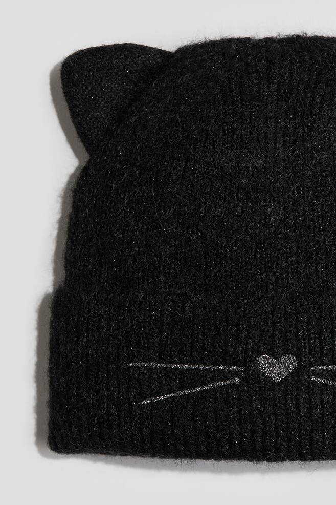 Ear Detail Beanie-Black - 2