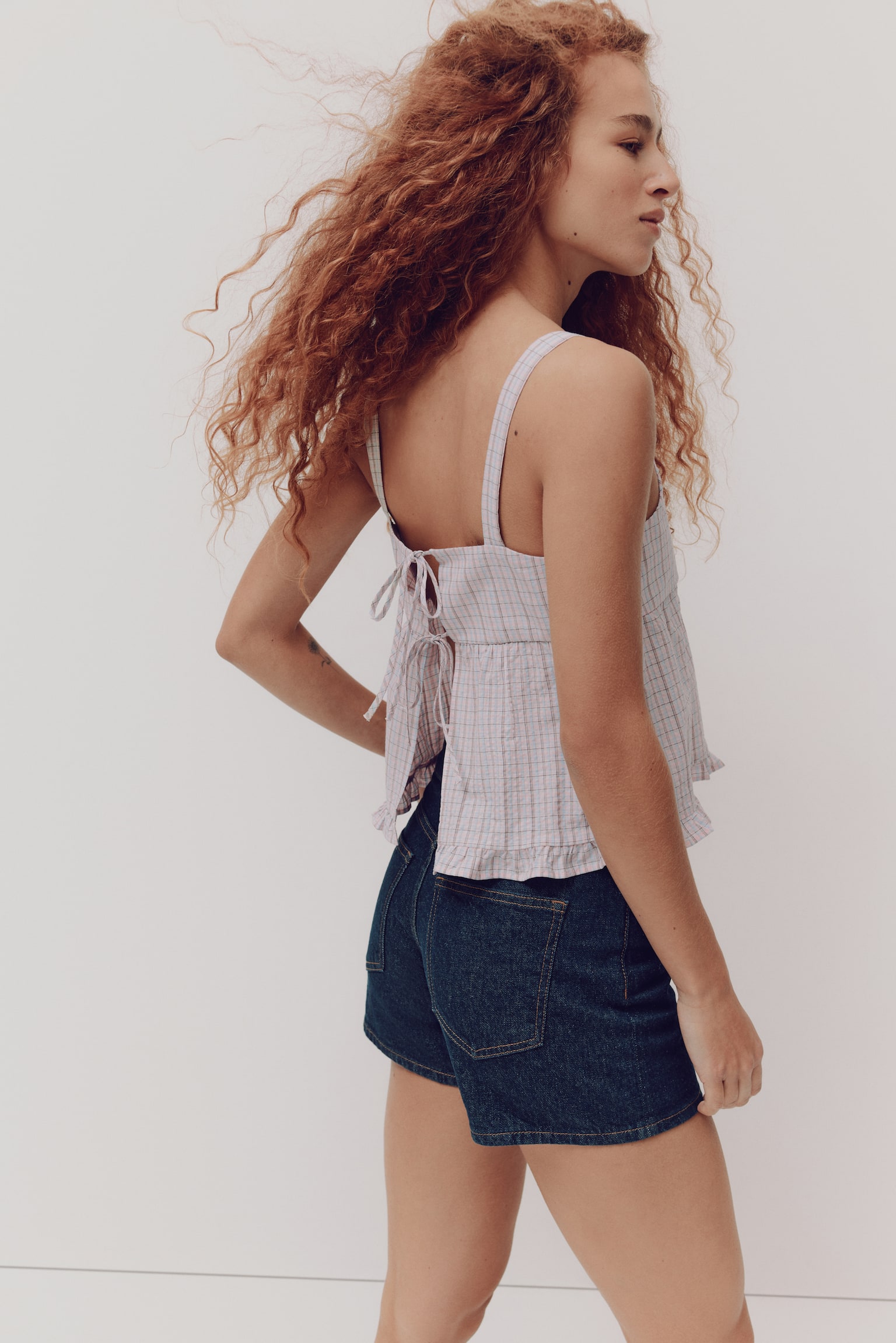 Top en seersucker de algodón - Rosa claro/Cuadros/Azul claro/Franjas - 3