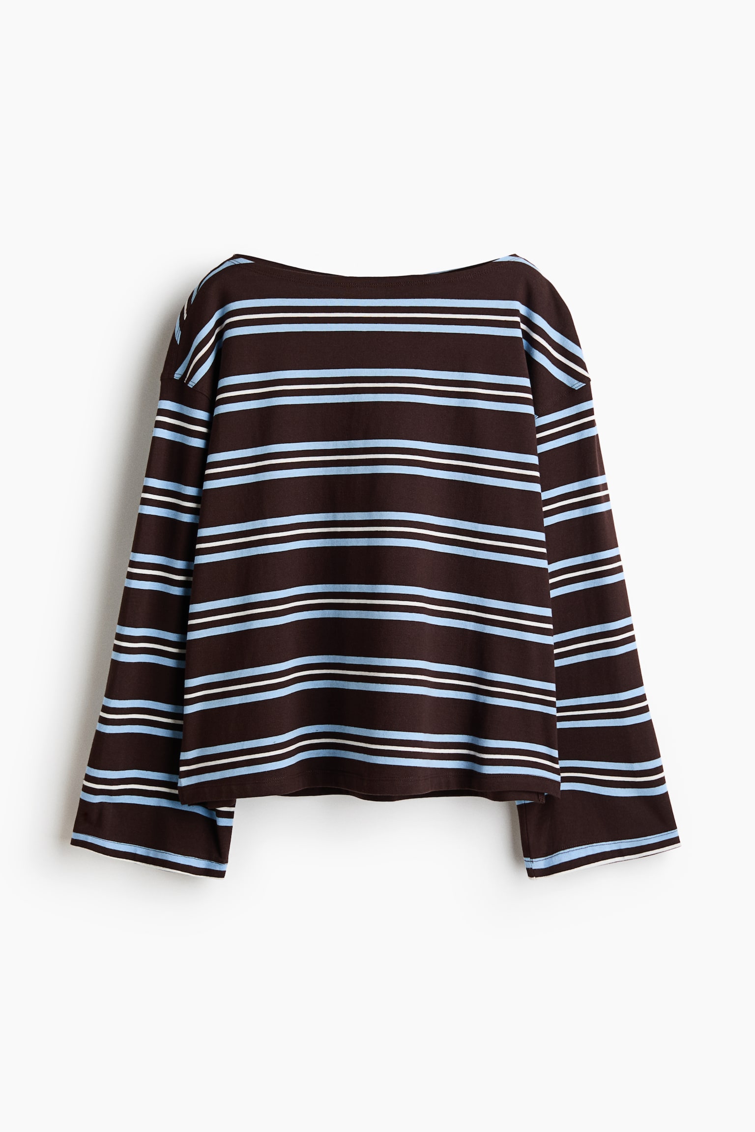Long-Sleeved Boat-Neck Top - Dark brown/striped/Cream/striped/Navy blue/red striped - 1