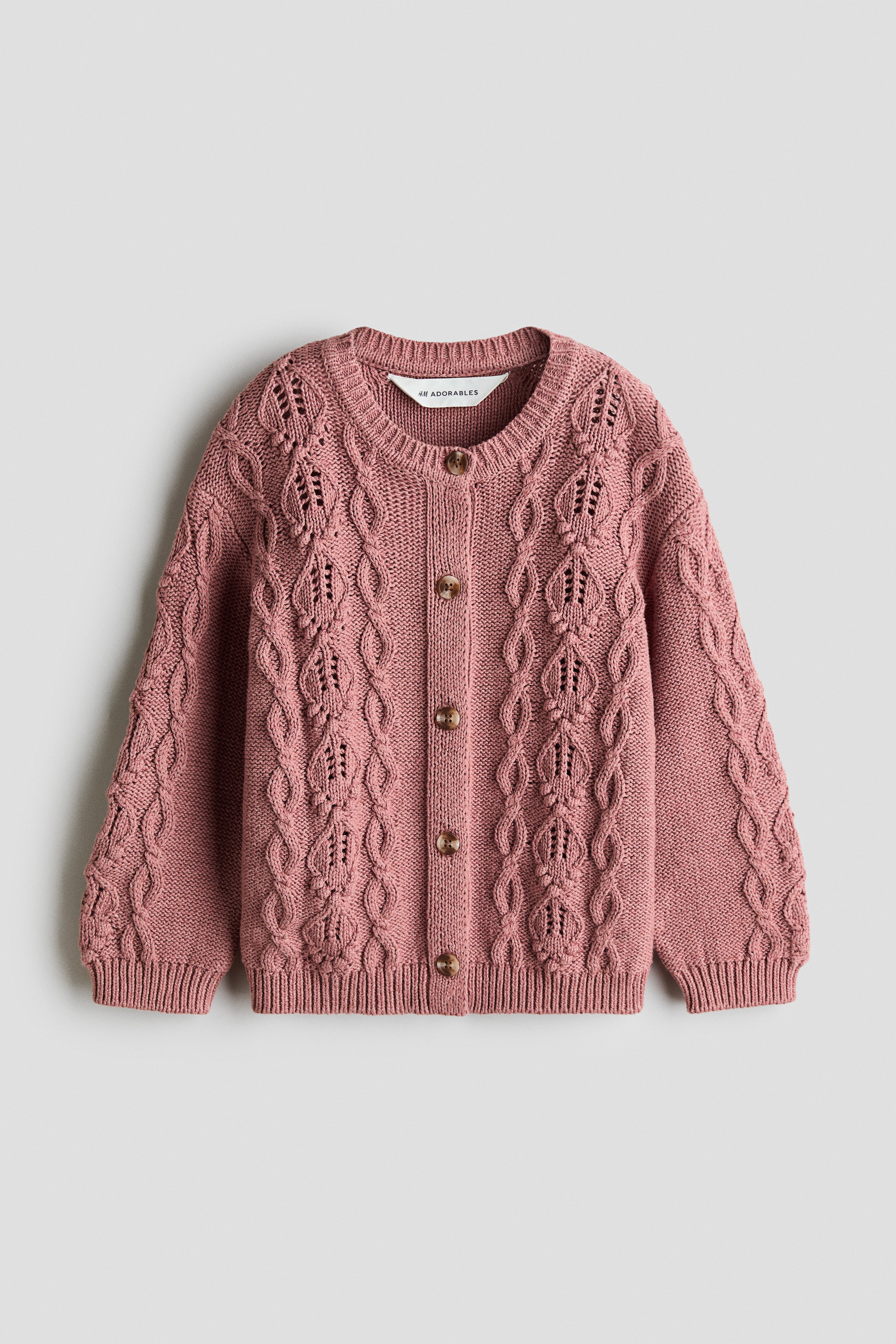 Cotton pattern-knit cardigan - Dusty pink/Beige