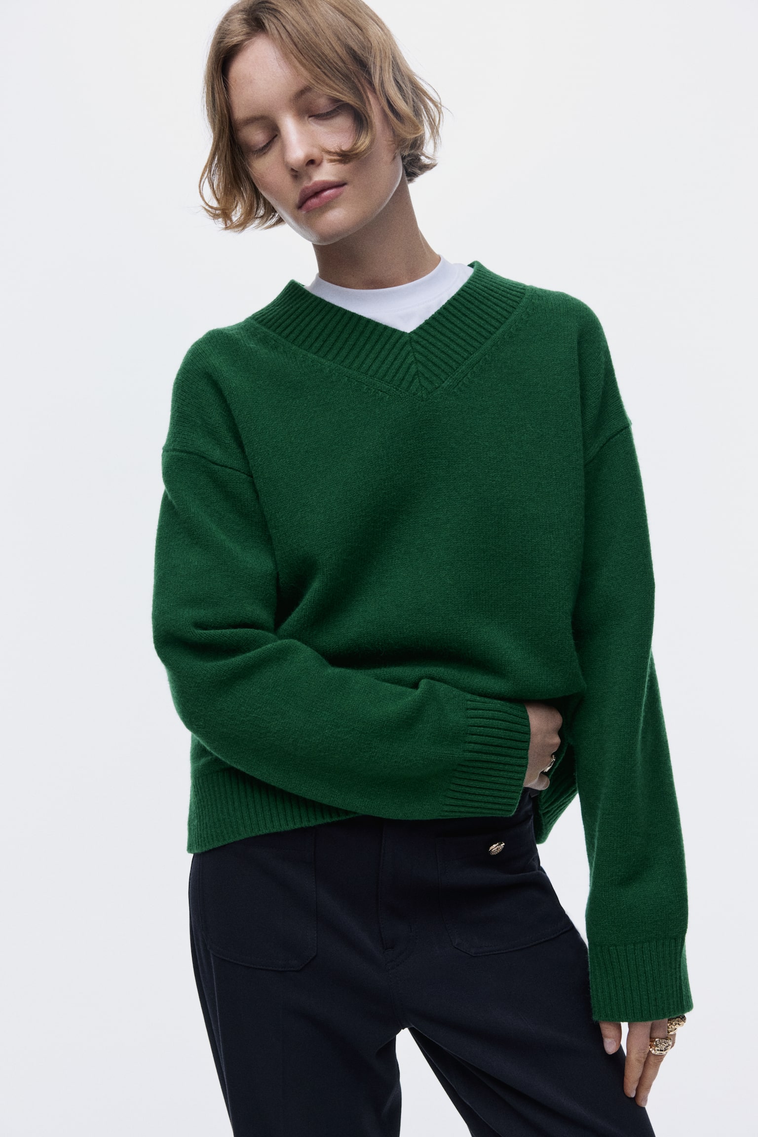 V-neck jumper - Dark green/Black/Mole/Cream/Light yellow - 3