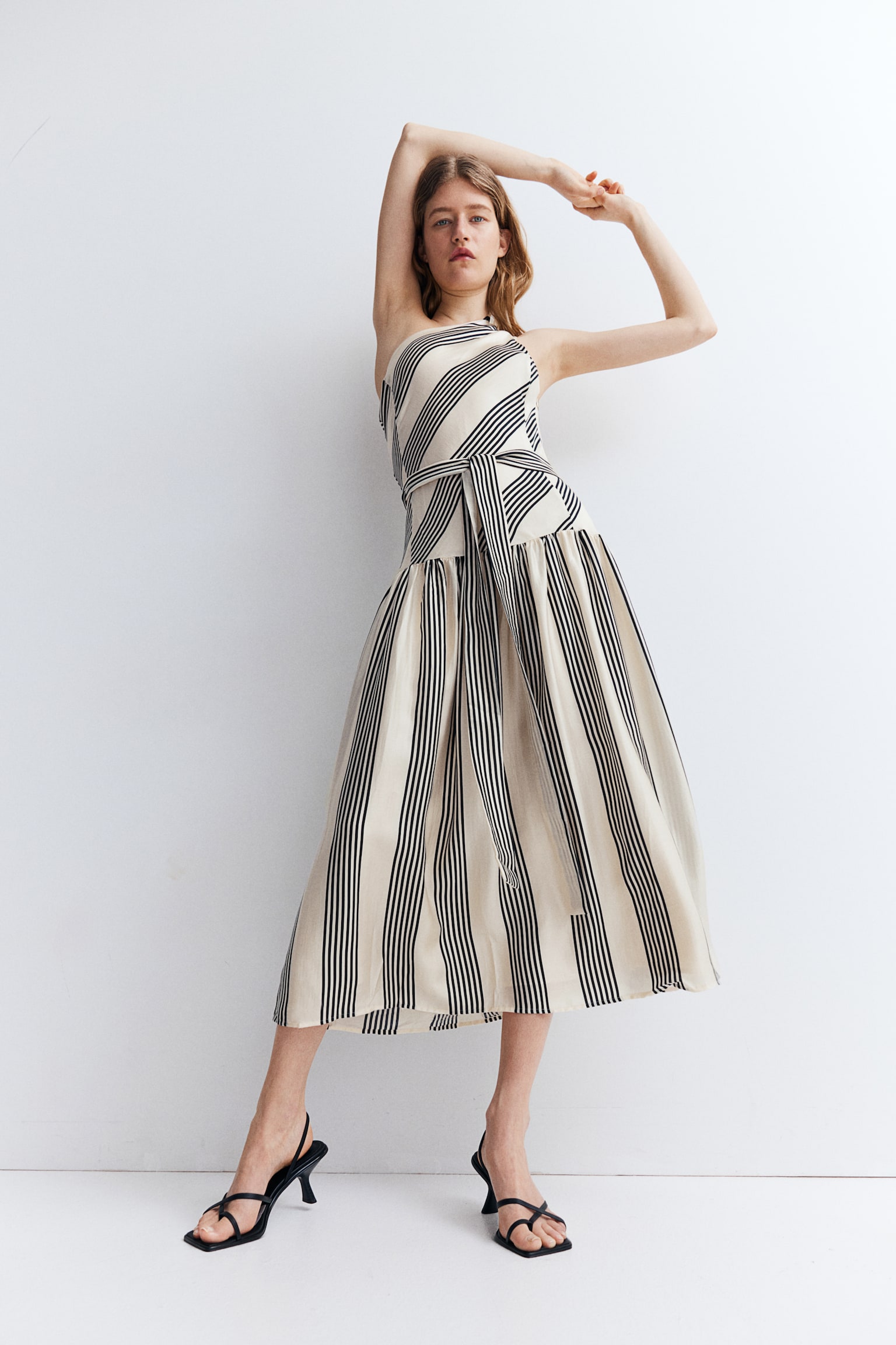 One-shoulder dress - Cream/Striped - 3