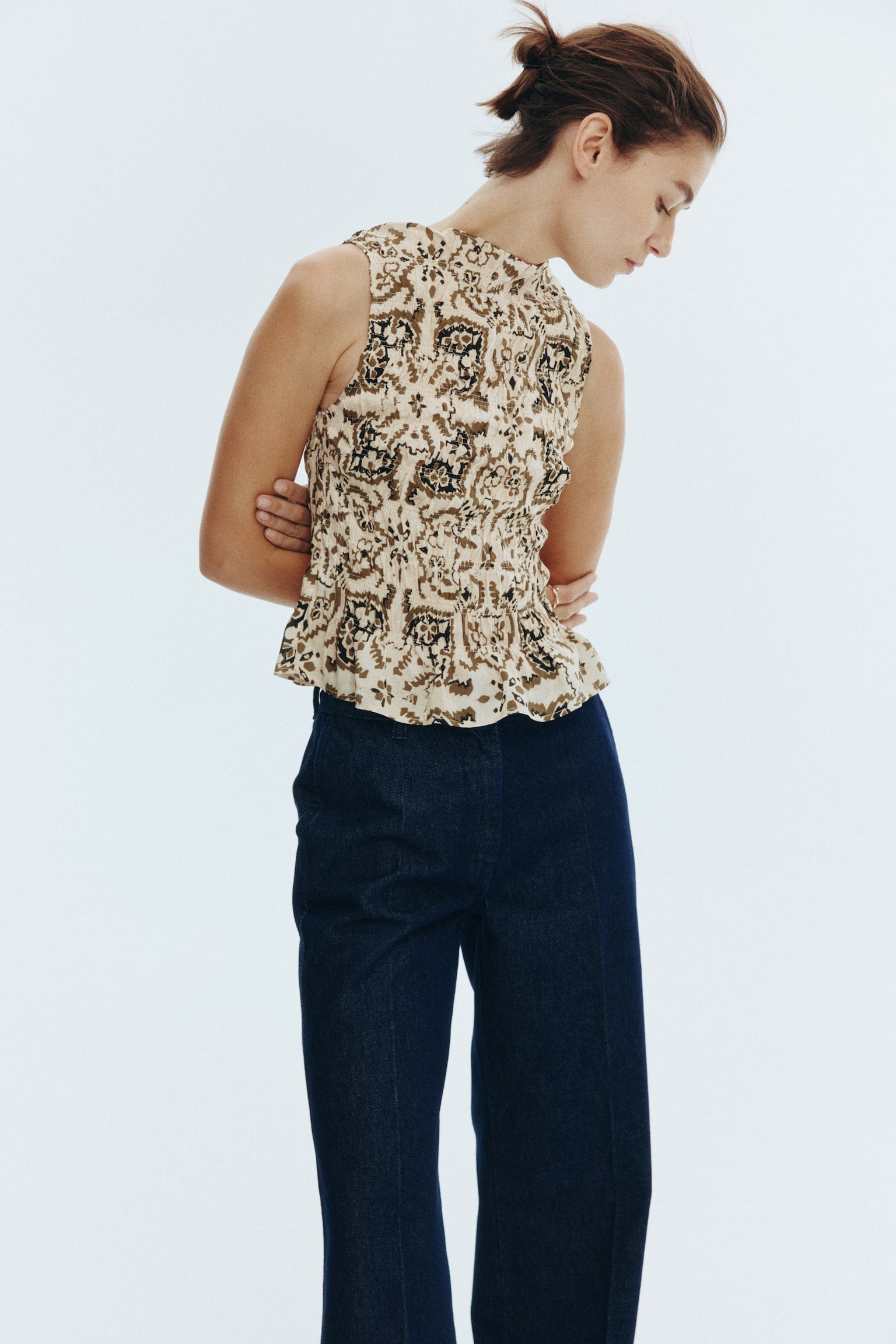 Büzgülü Kolsuz Üst - Açık bej/Desenli/Açık bej/Zebra desenli/Bordo/Şal desenli/Bej/Leopar desenli - 4