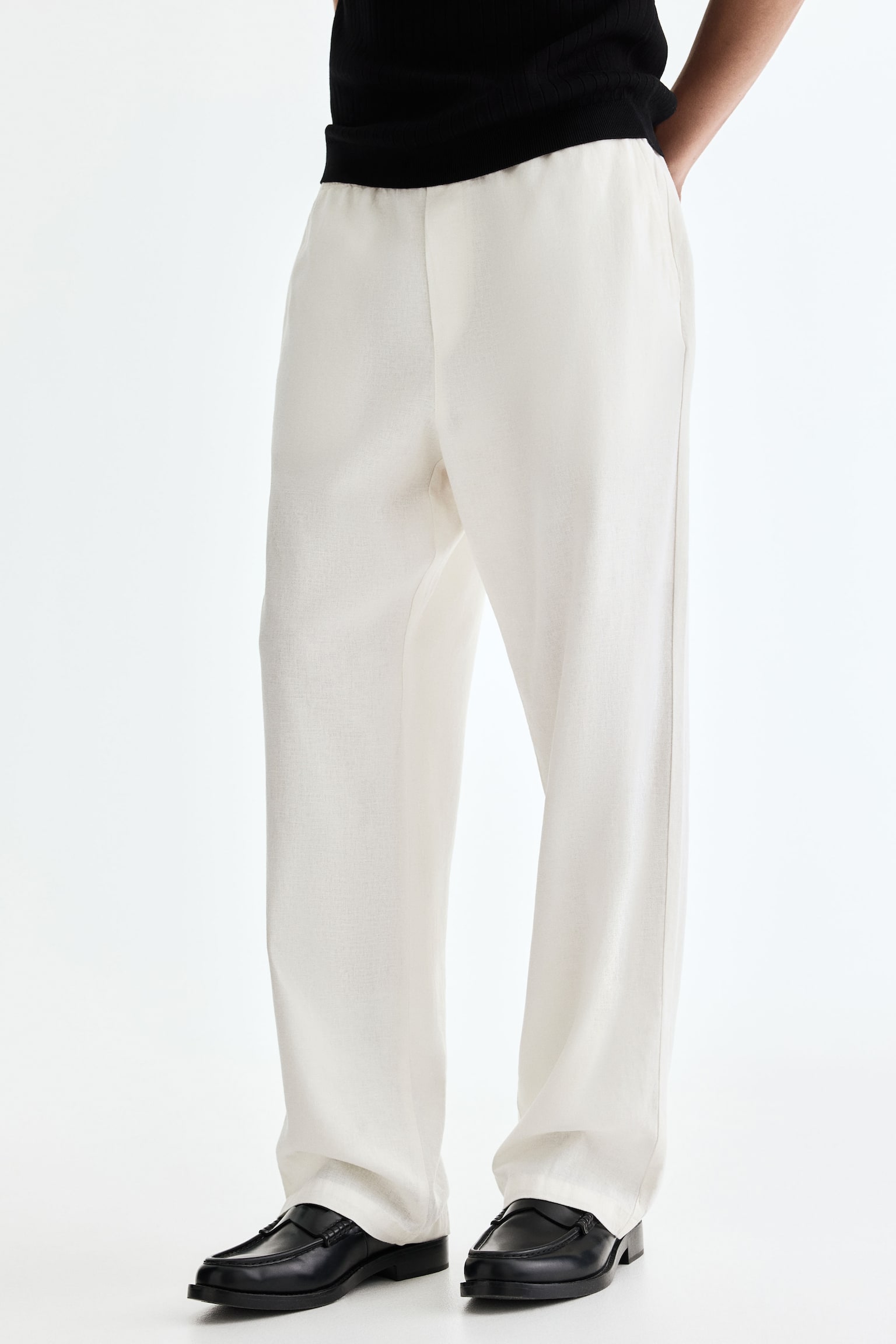 Relaxed Fit Linen-blend trousers - White/Black/White/Striped - 5