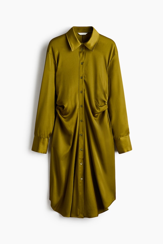 Satin shirt dress - Golden olive - 1