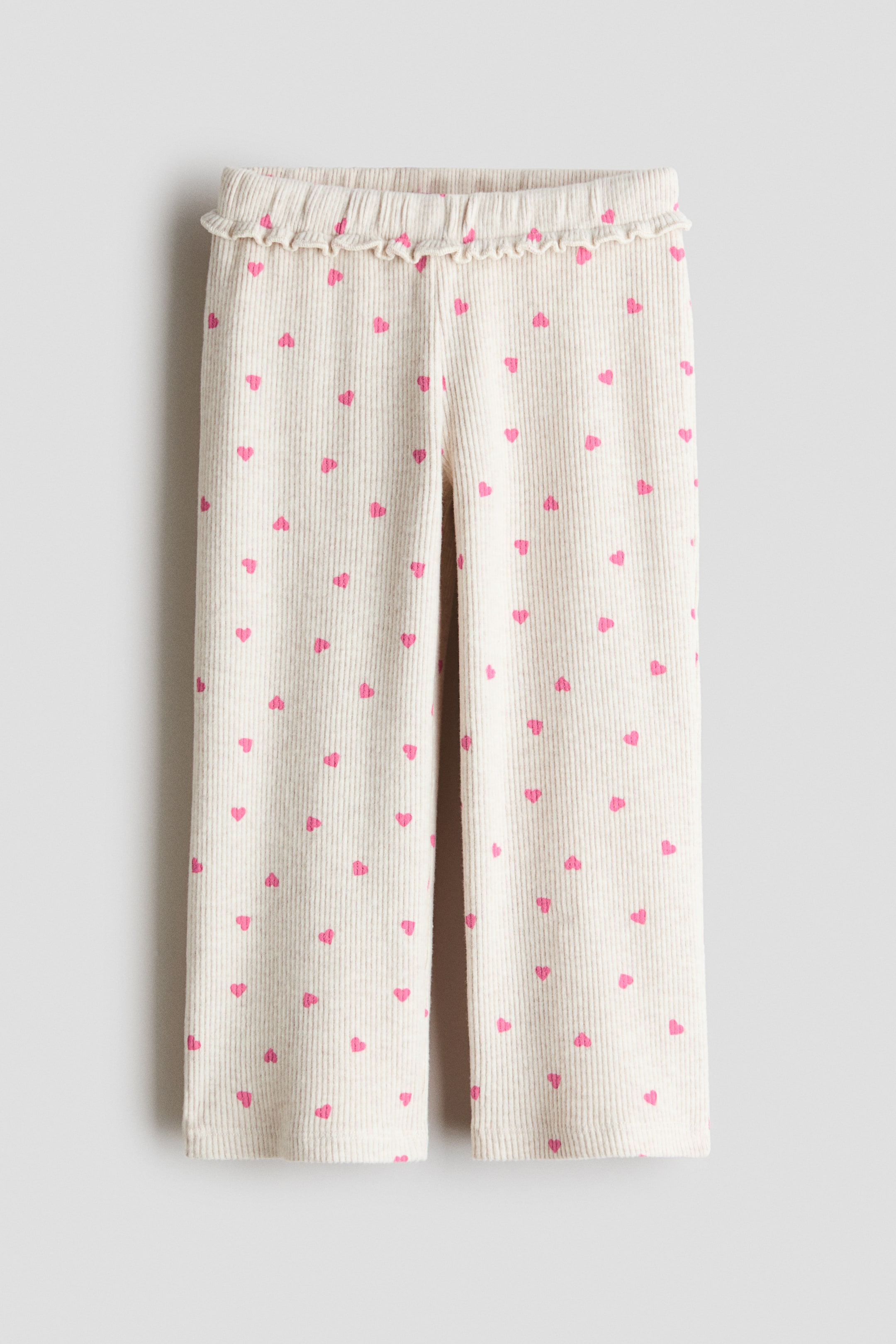 View larger image: Wide cotton trousers - Light beige marl/Heart - Kids | H&M 1
