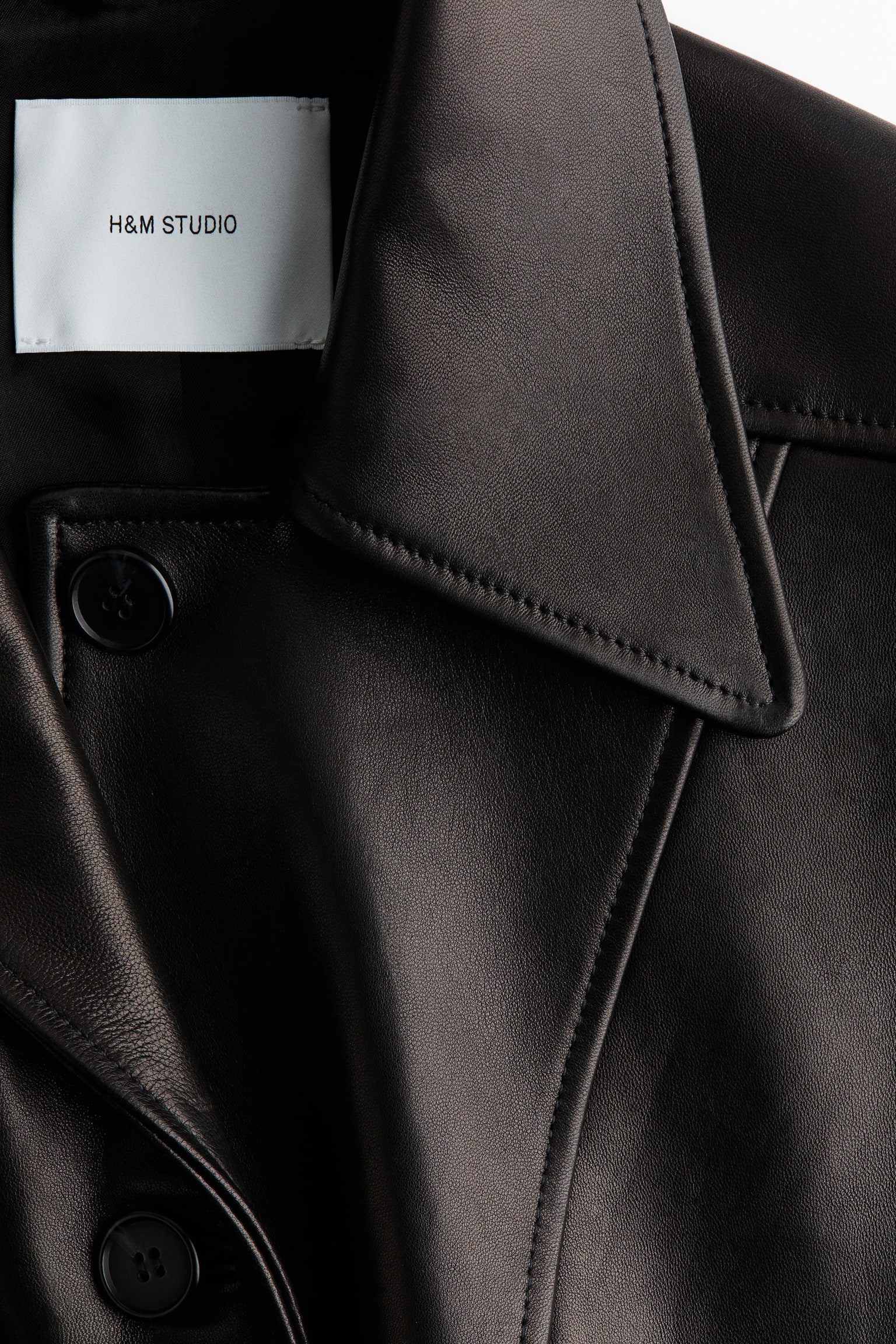 Шкіряне пальто із зав’язуваним паском - Чорний - 5