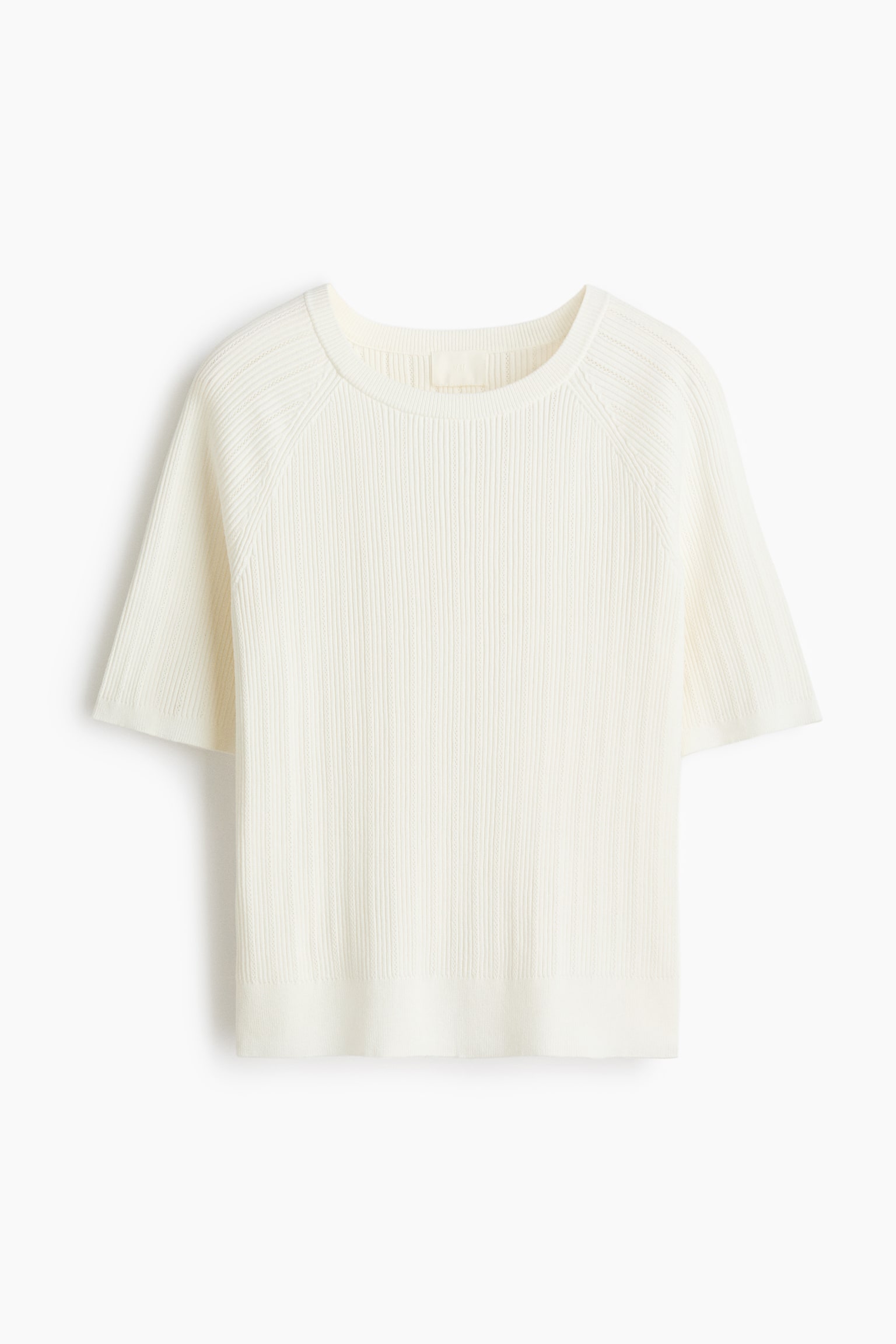 Rib-knit T-shirt - Cream/Light grey - 1