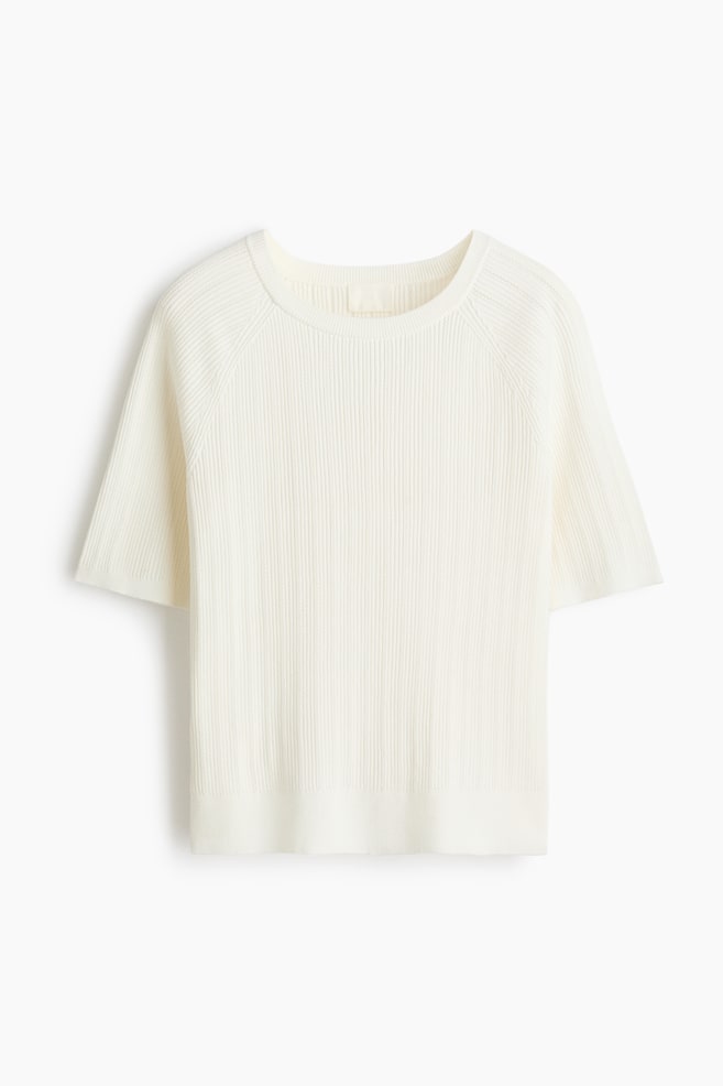 Rib-Knit T-Shirt - Cream/Light gray - 1