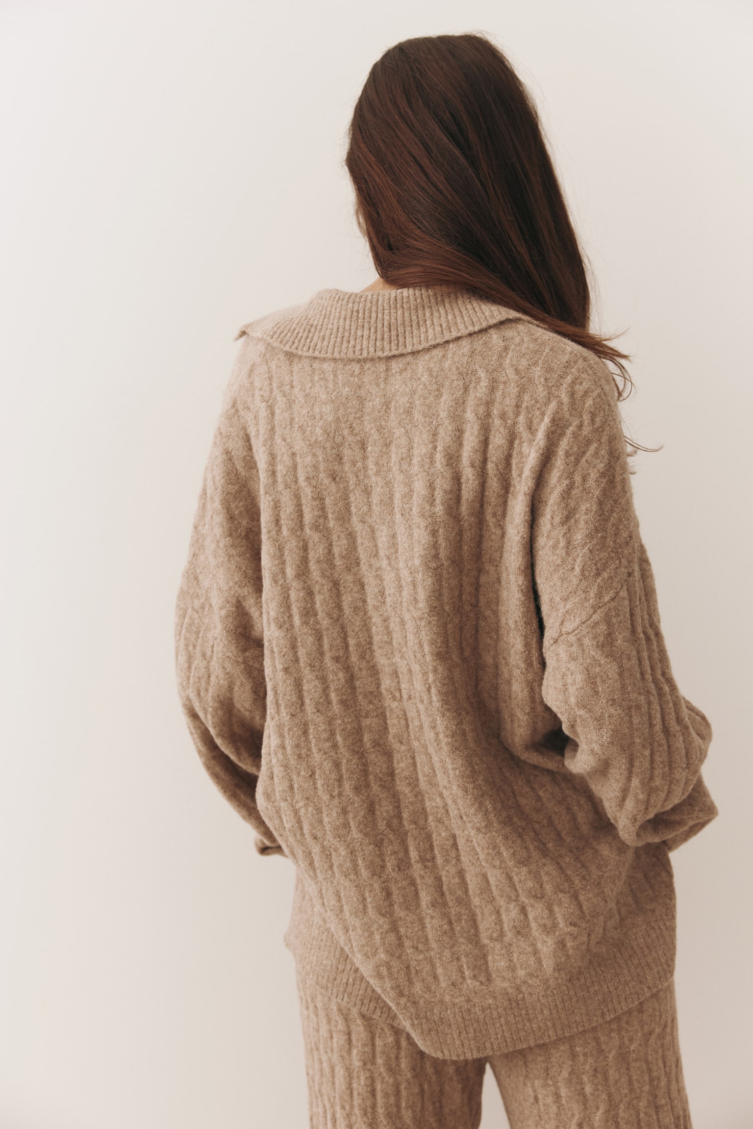 Pullover in maglia a trecce con colletto - Beige polvere/Grigio chiaro mélange/Beige/Beige - 3