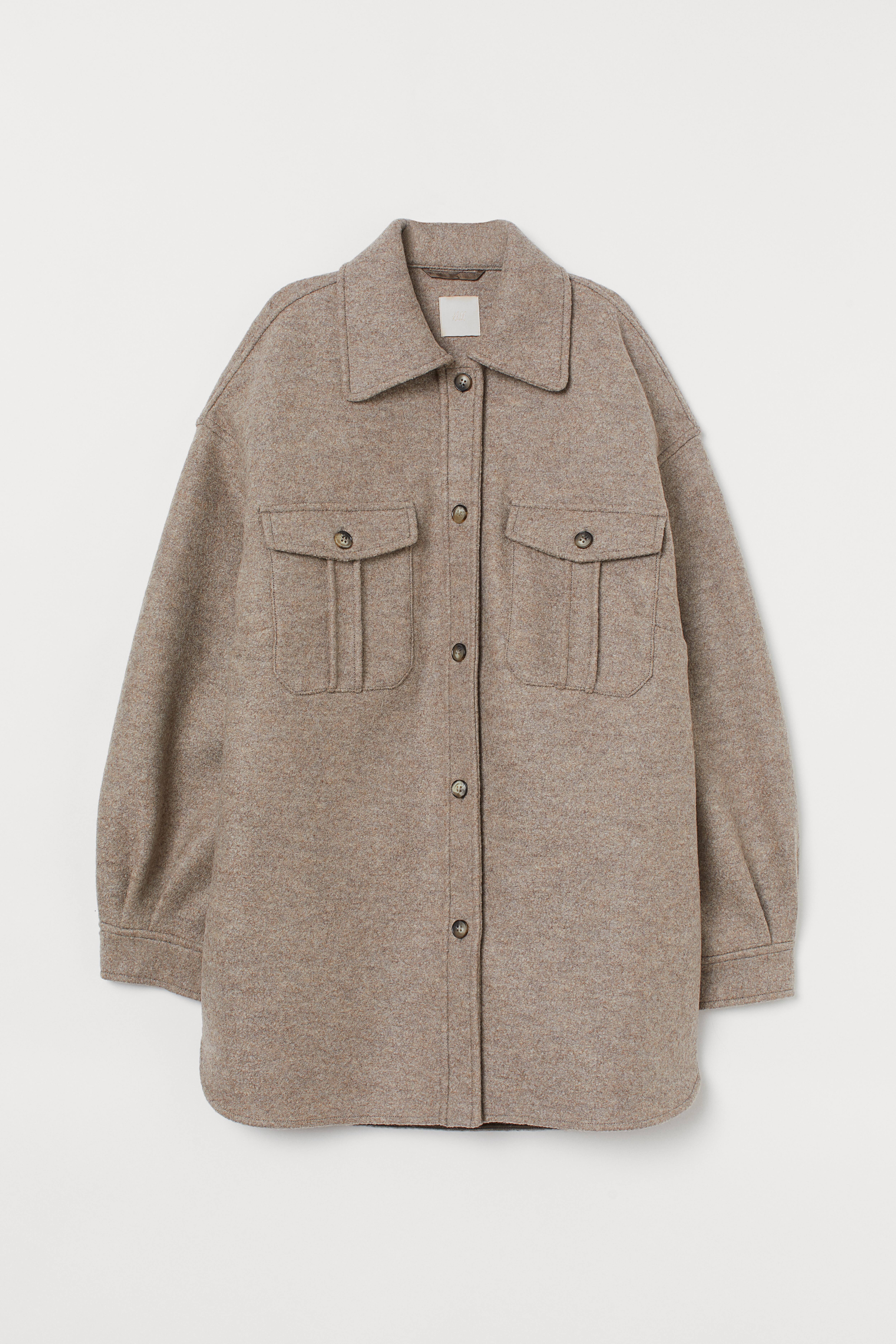 Oversized Wool Shirt Jacket - Taupe - Ladies | H&M US