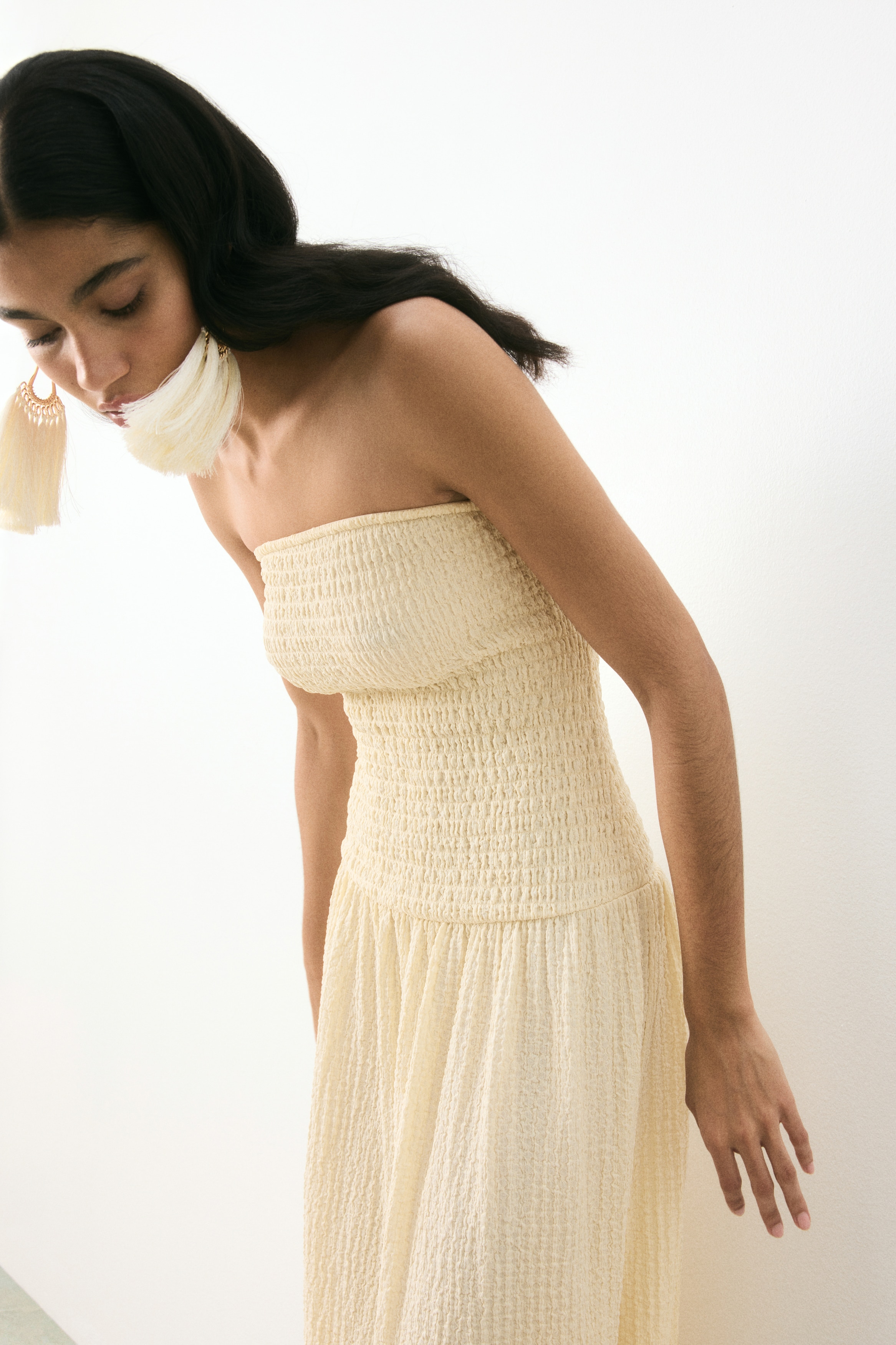white christmas dresses H&M Cream Smocked Bandeau Dress UK S main image 1