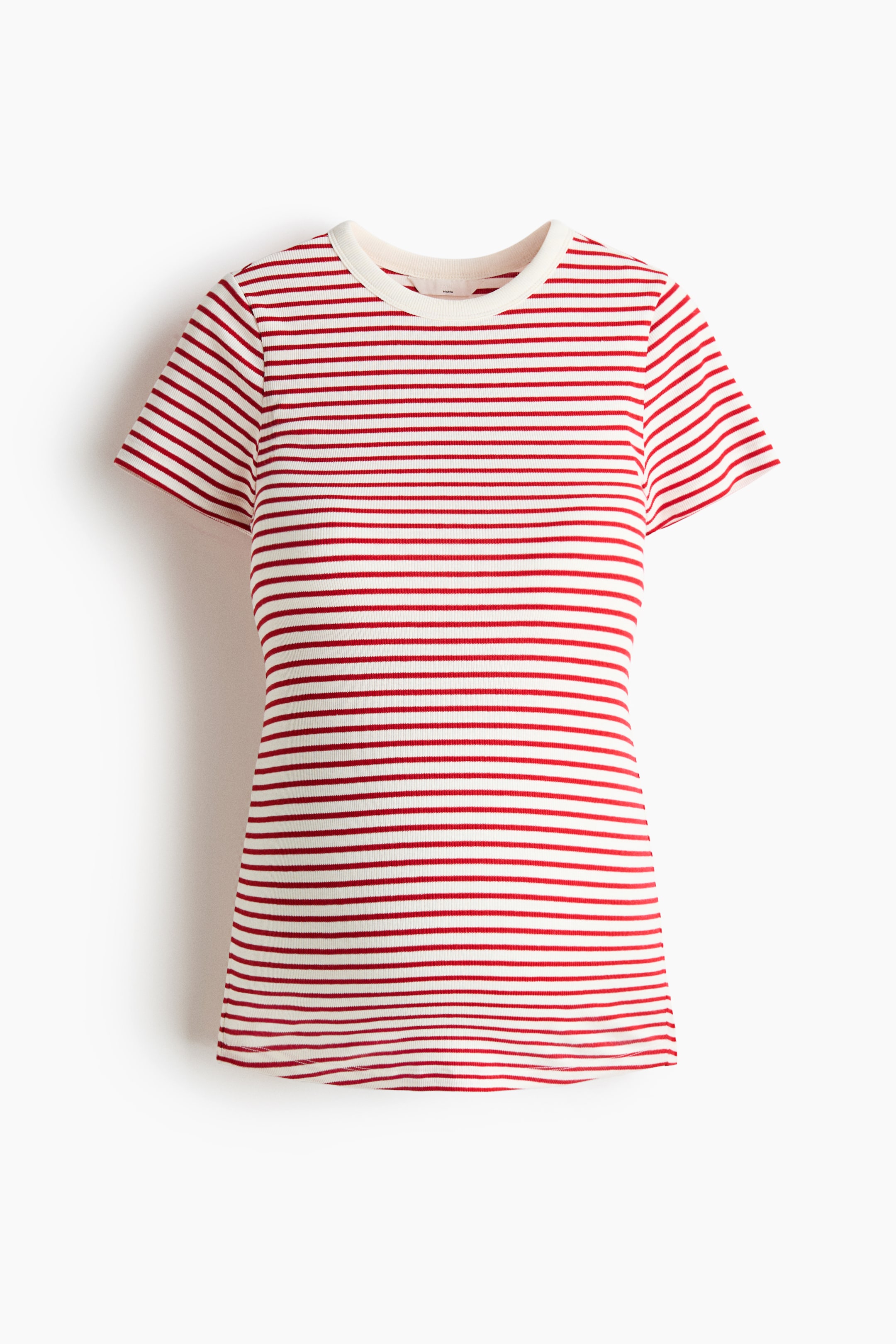 Ribbed Short Sleeves Round Neck - Red