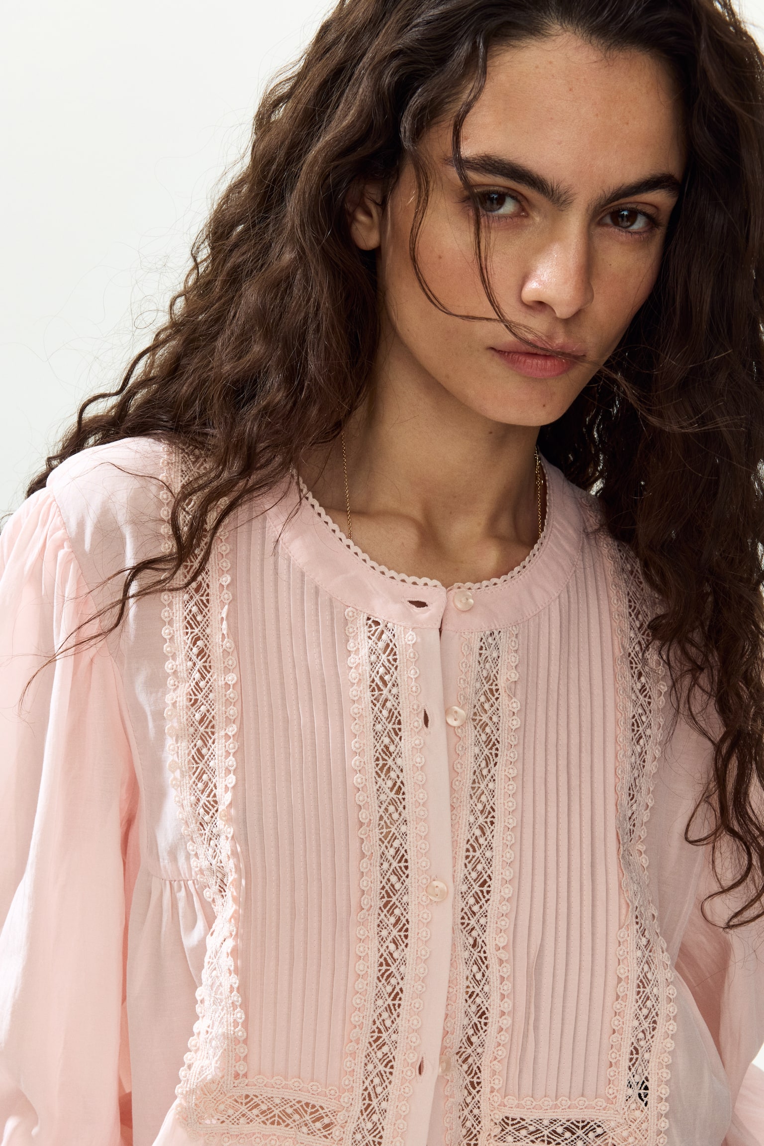 חולצה עם קפלונים - ורוד בהיר/לבן - 6