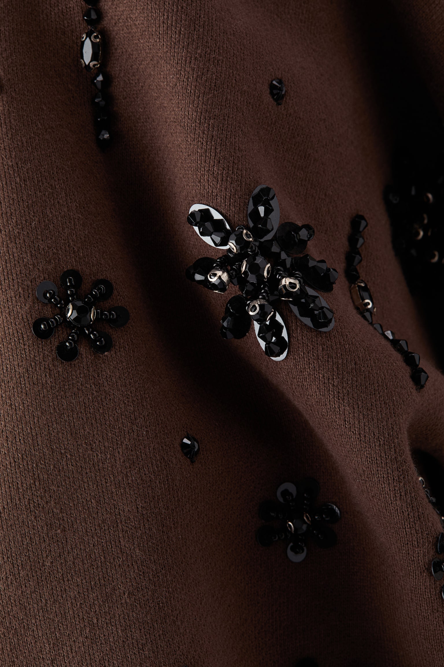 Женское худи H&M Embellished Cotton, цвет: Тёмный коричневый / Чёрный — фото 5