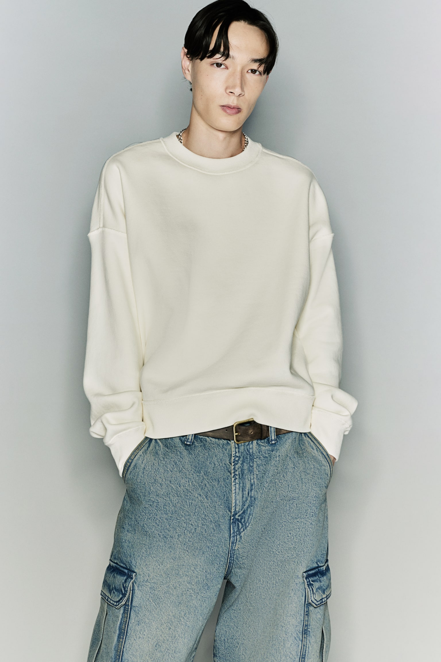 Oversized Fit Cotton sweatshirt - Cream/Vintage black/Black - 5